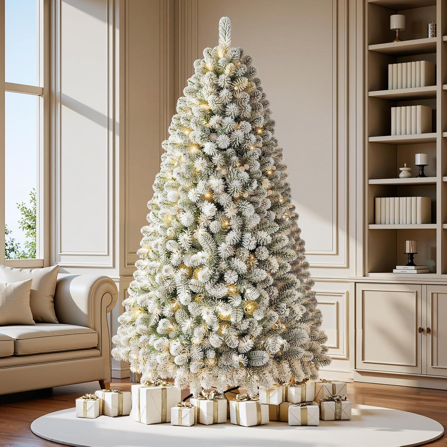 6 FT Prelit Snow Flocked Christmas Tree for Holiday Cheer