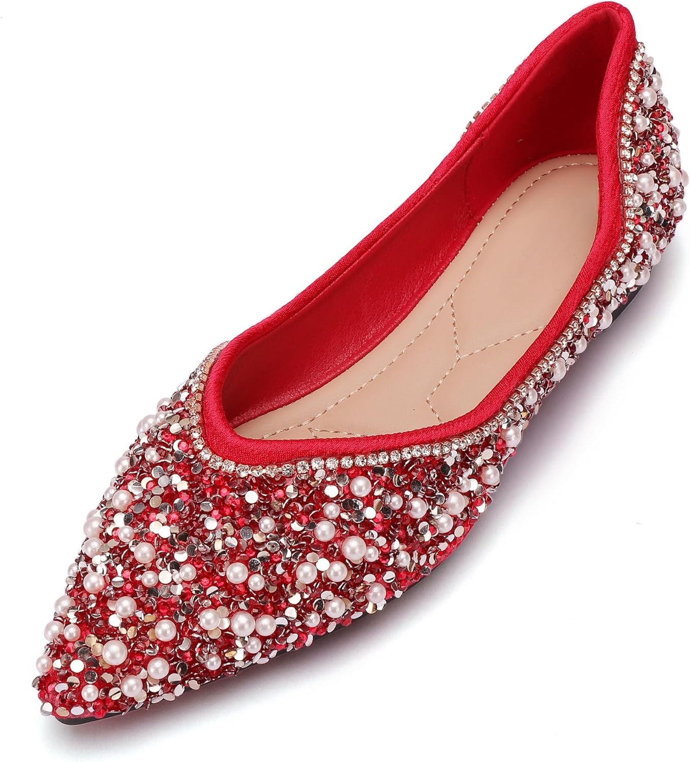 Women's Rhinestone Flats with Pointed Toe and Low Heel Style