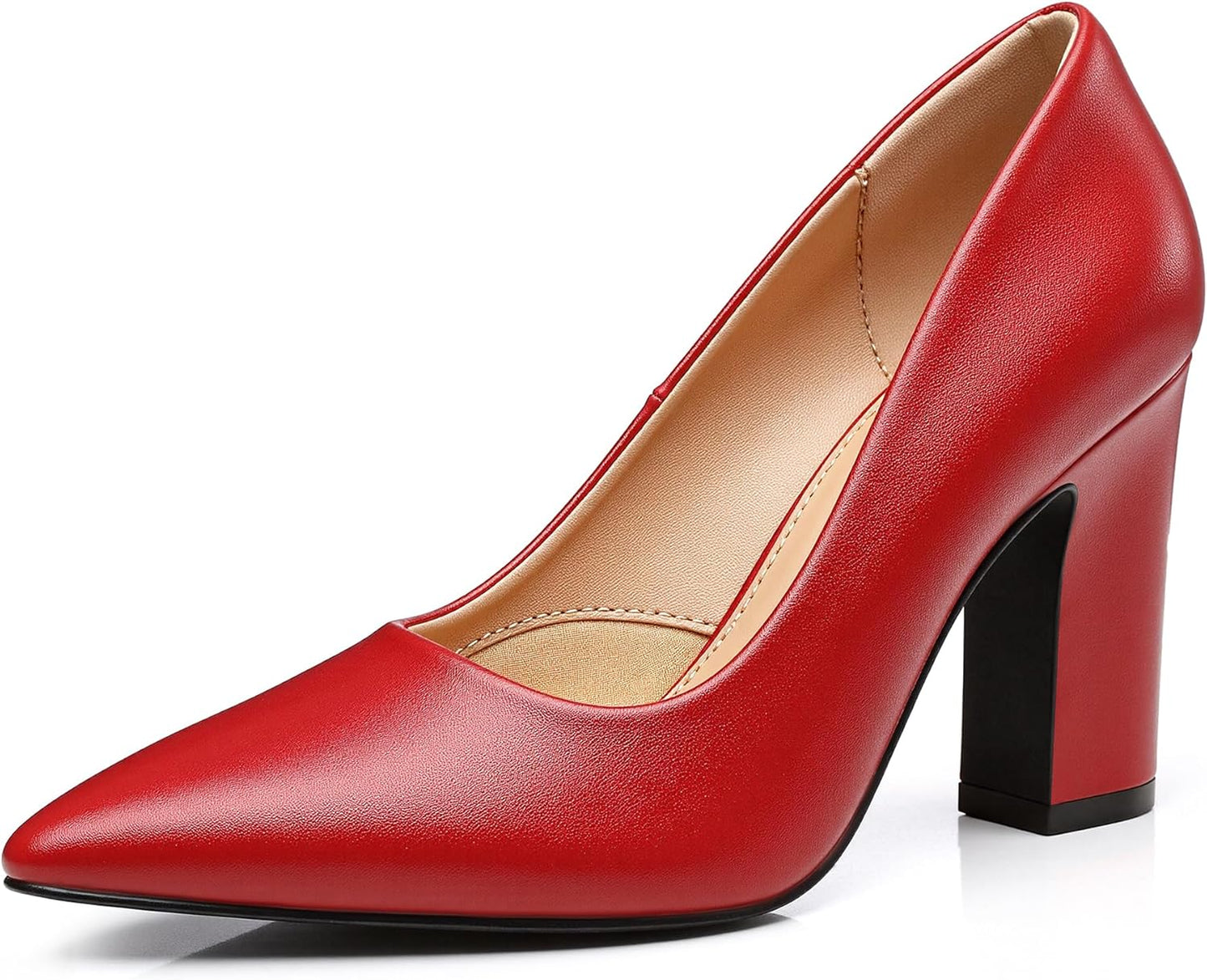 Trary Heels for Women Closed Pointed Toe Chunky Pumps Shoes
