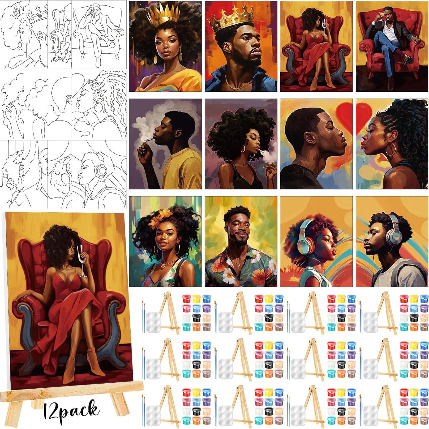 Zhanmai 12 Pack Pre Drawn Canvas for Painting Sip and Paint Kit