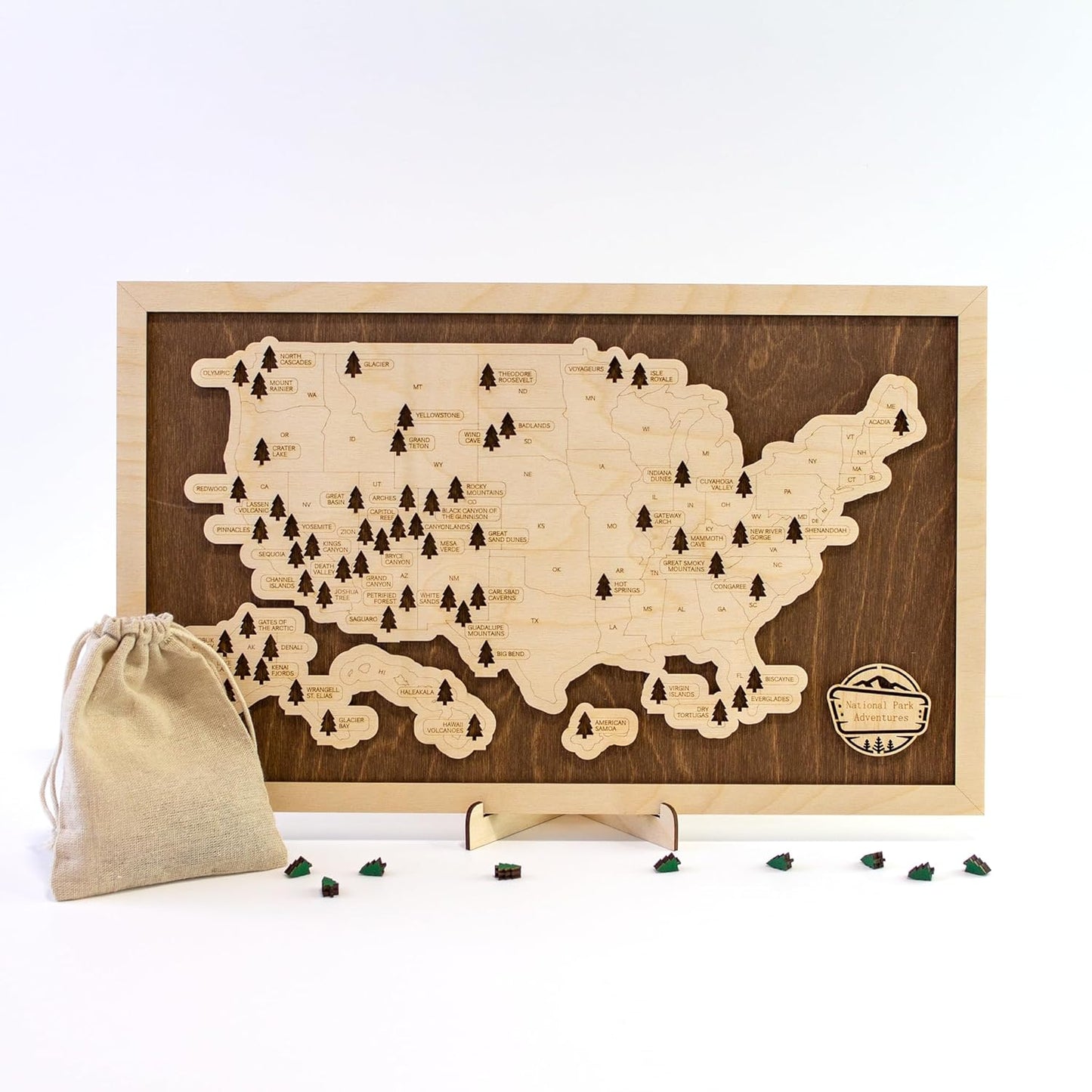 National Park Map with Solid Wood Background for Adventurers