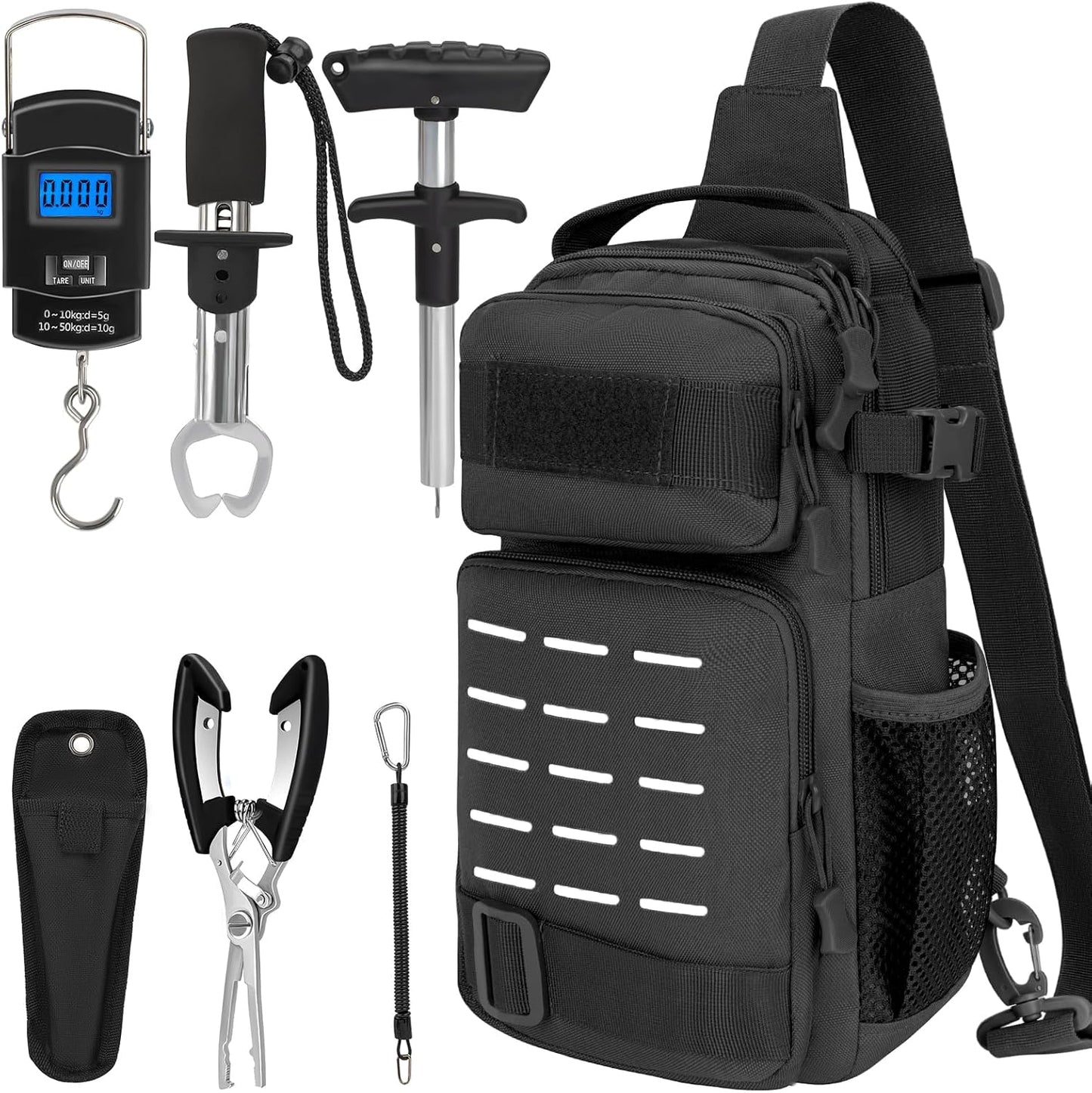 THKFISH 7-Pc Fishing Kit: Organized Tackle Bag with Pliers & Tools