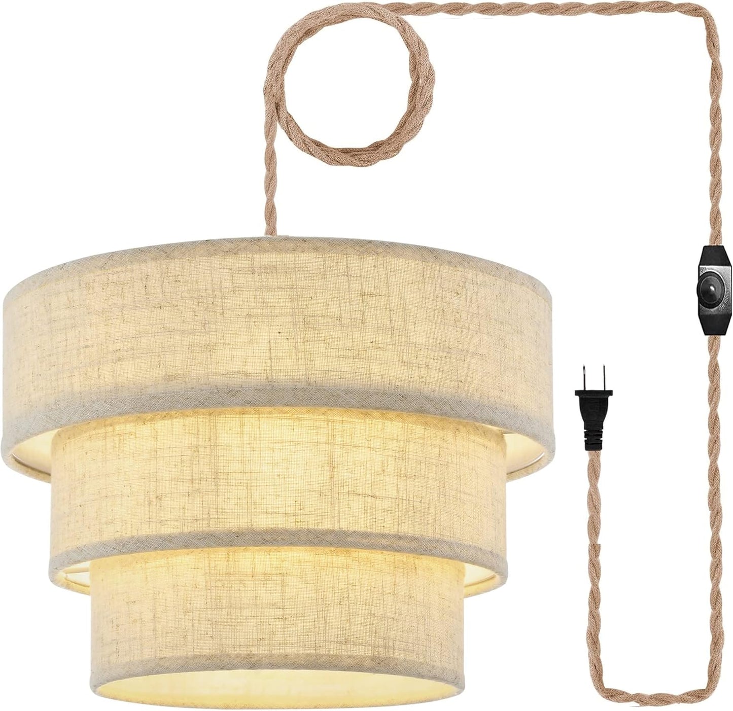 Elegant 3-Tier Drum Linen Plug in Pendant Light for Home