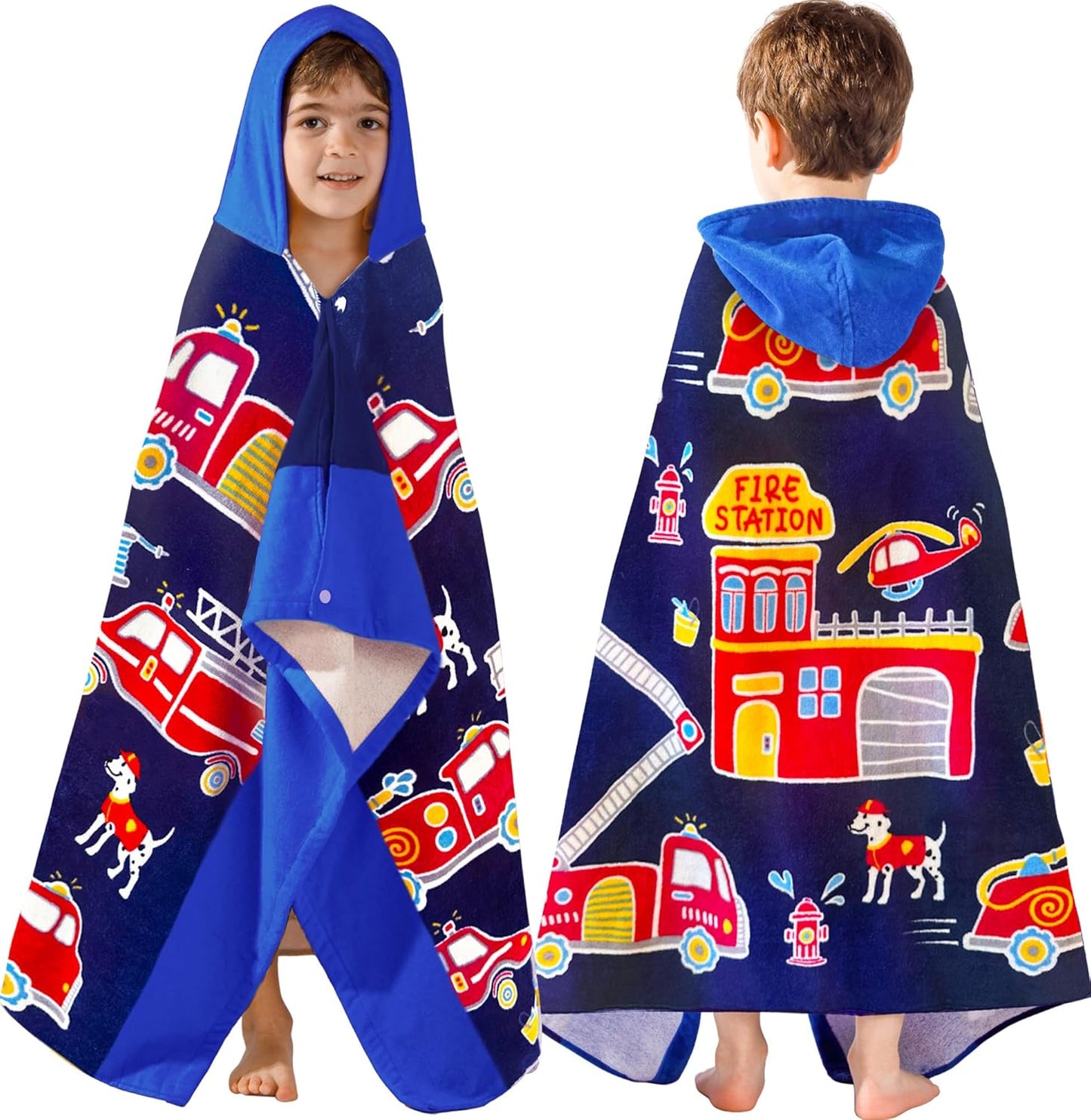 Fire Truck Hooded Bath Towels for Kids, Soft & Absorbent