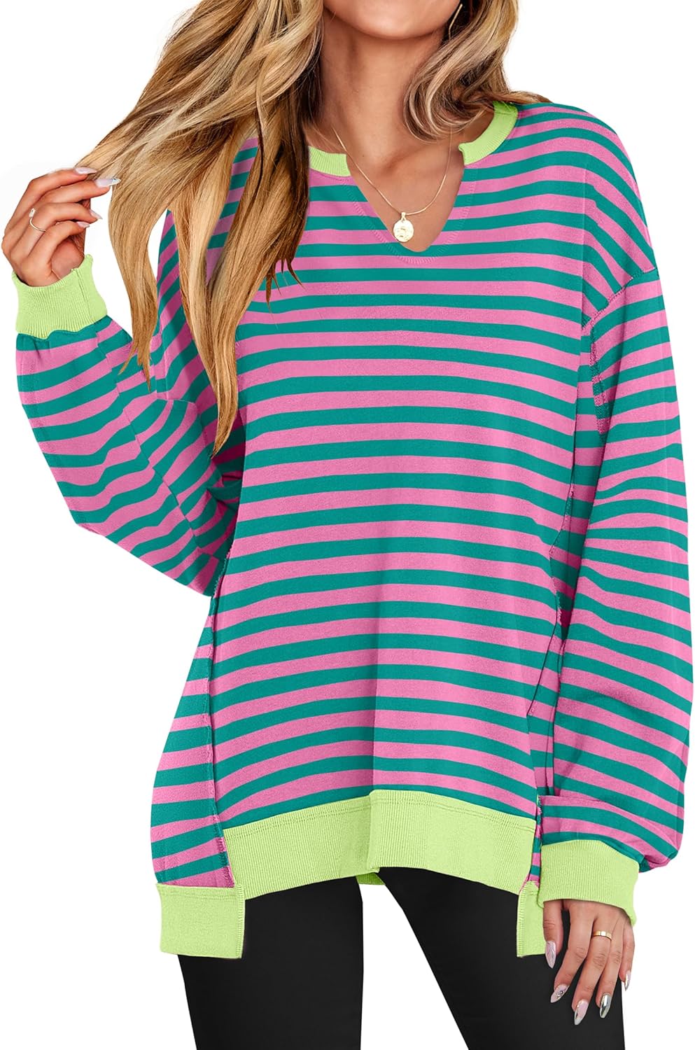 Oversized V-Neck Sweatshirt for Women - Trendy Fall Style