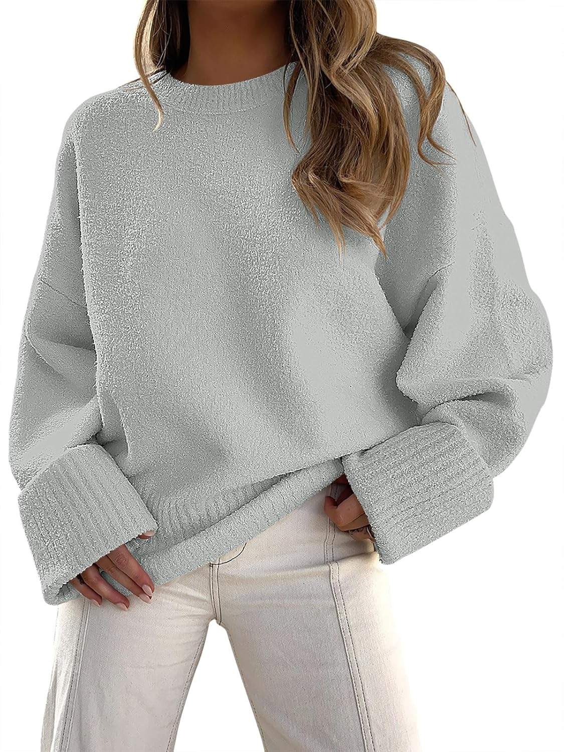 Oversized Women's Fuzzy Knit Sweater for Cozy Fall Outfits