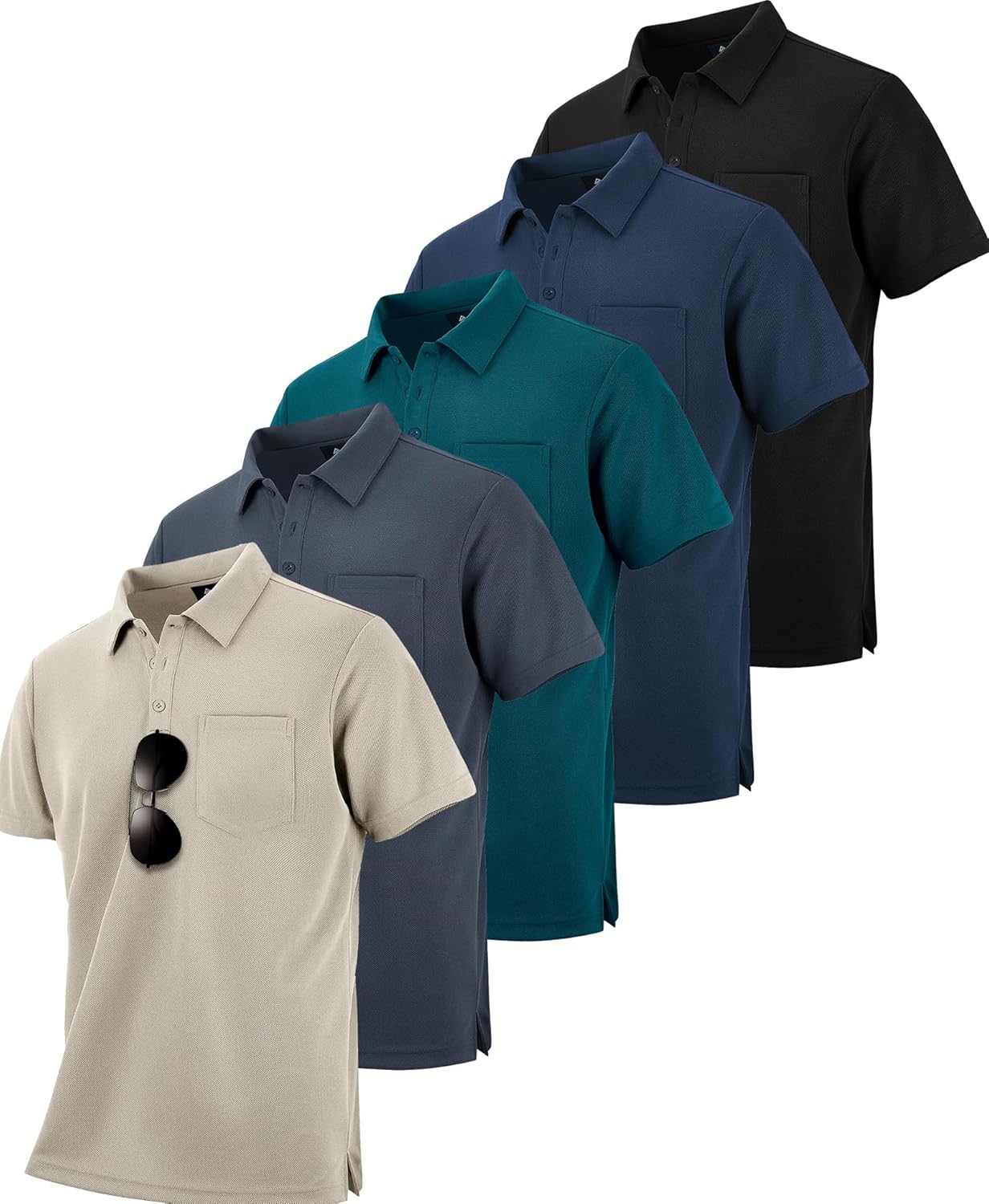 ZITY 5 Pack Polo Shirts for Men with Pocket for All Occasions