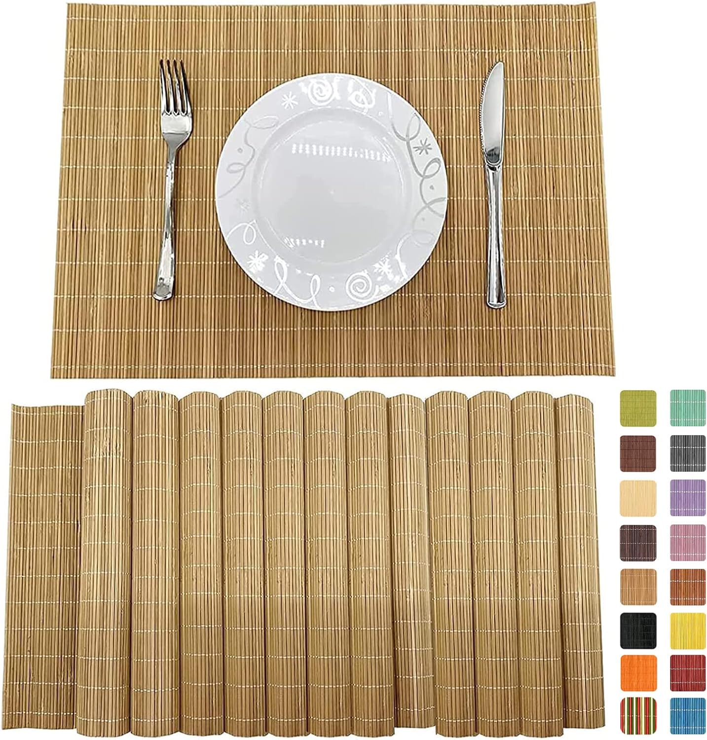 Bamboo Placemats Set of 6 Non-Slip Waterproof Table Mats