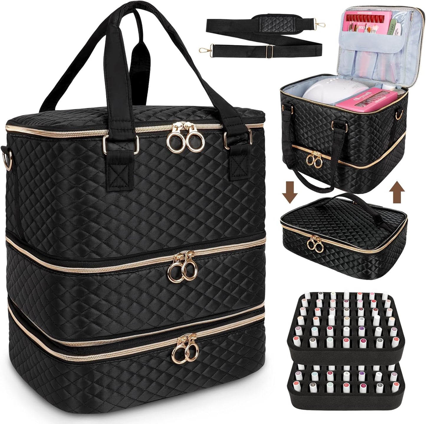Nail Polish Organizer Bag for 84 Bottles and Nail Lamp Storage