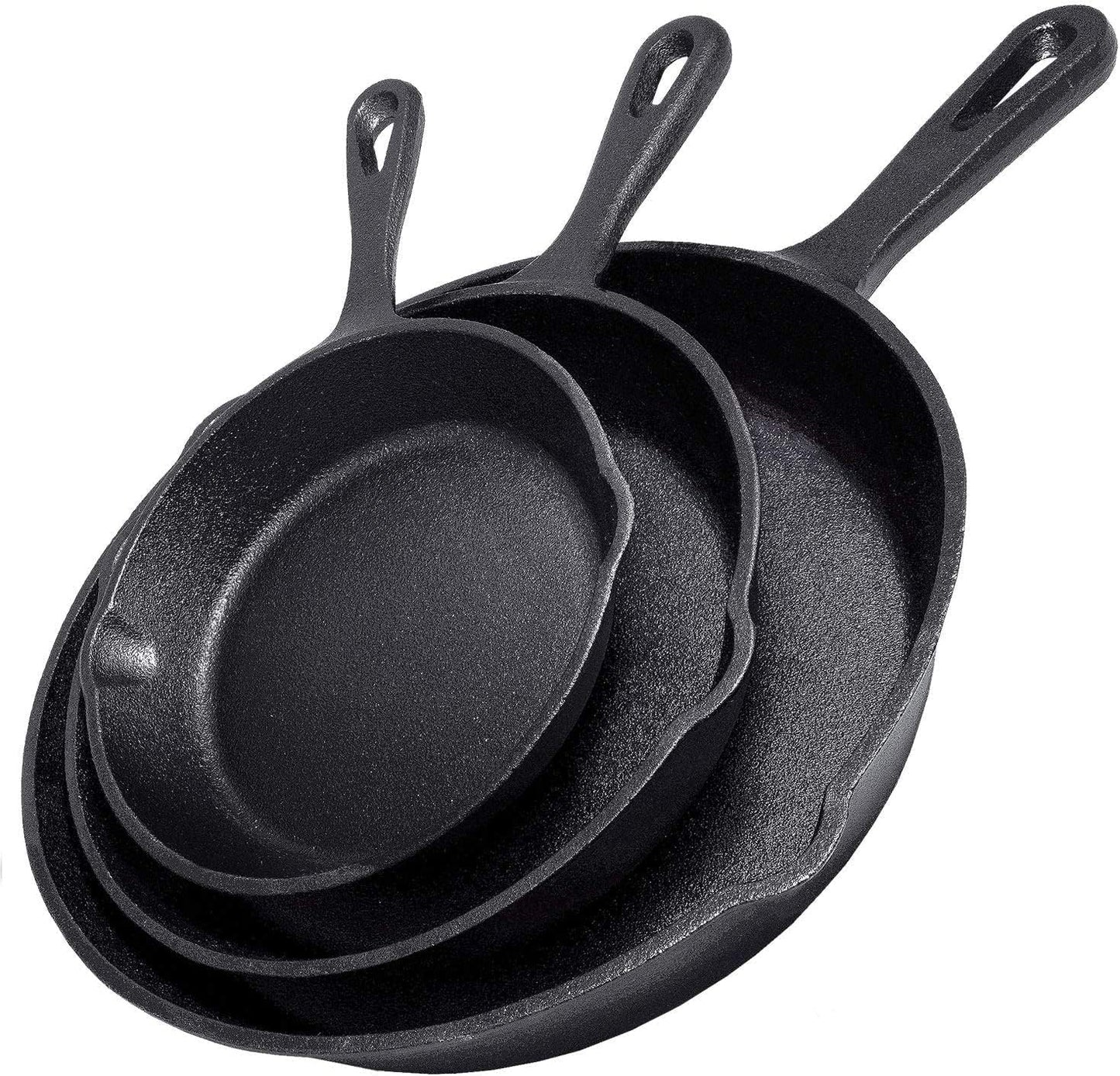 Cast Iron Skillet 3-Piece Set by Simple Chef - Durable Cookware