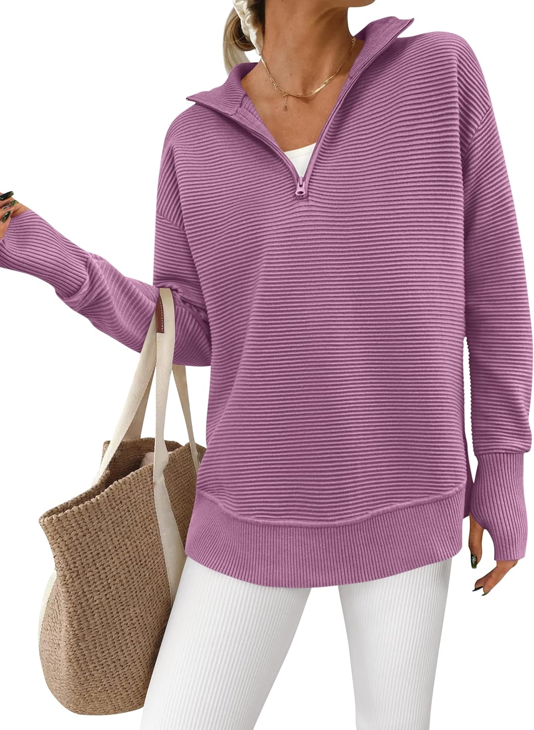 PRETTYGARDEN Womens Long Sleeve Quarter Zip Pullover Sweater