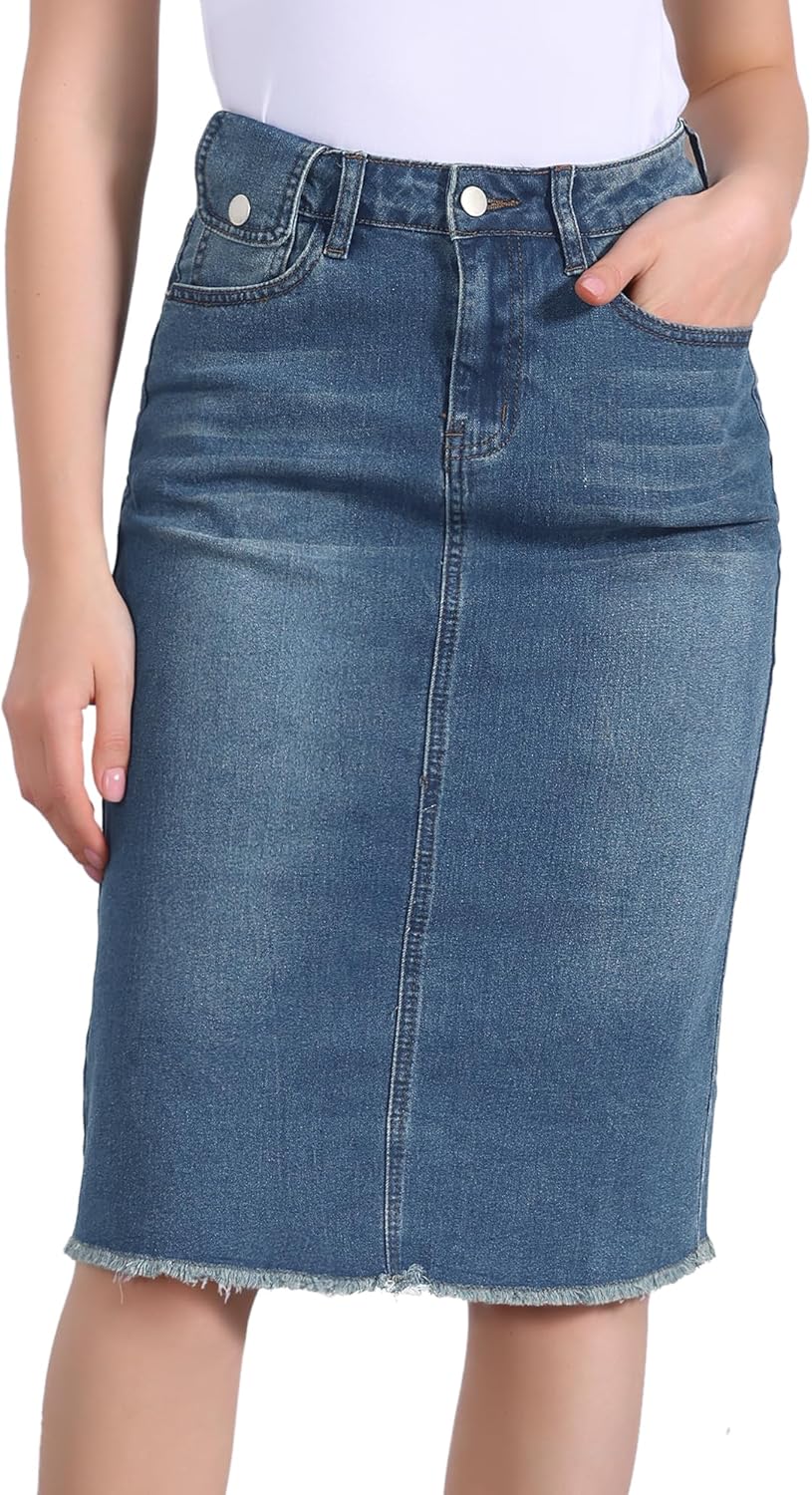 Allegra K Women's Casual Jean Skirt with High Waist and Slit