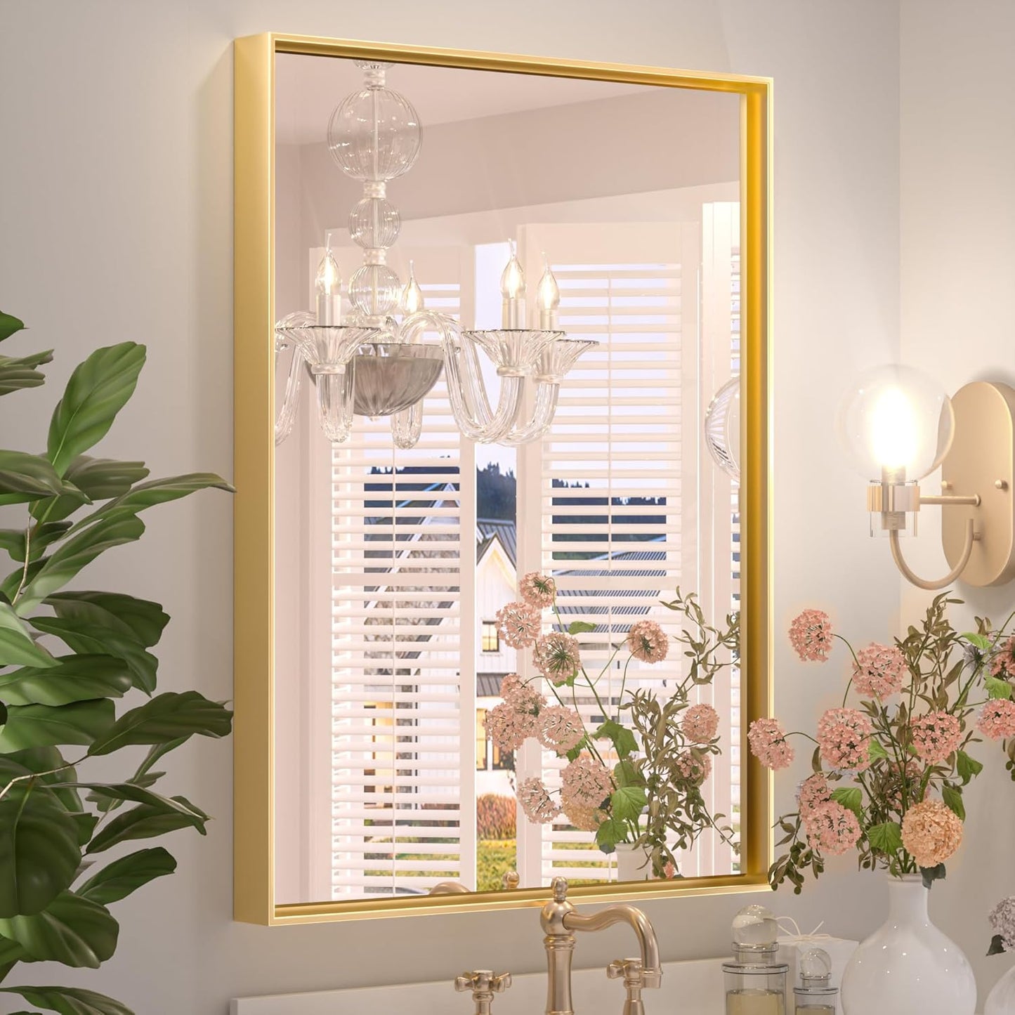 Modern Gold Bathroom Mirror 22 x 30 Inch for Stylish Decor