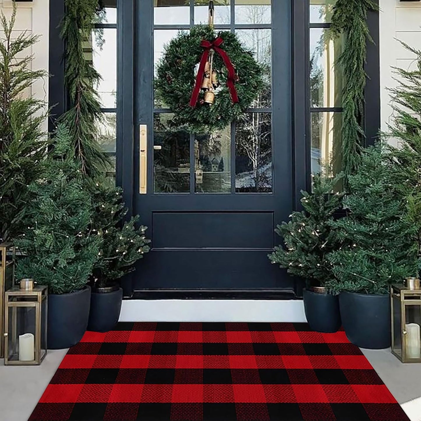 Buffalo Plaid Christmas Door Mat for Festive Holiday Decor