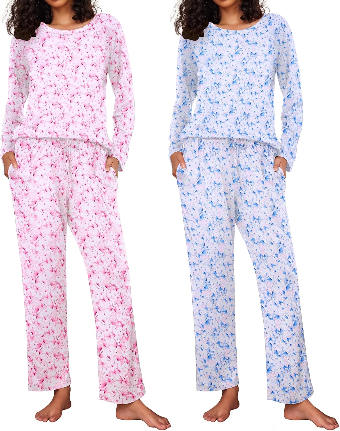 Ekouaer Women's Pajama Set Soft Long Sleeve Sleepwear with Pockets