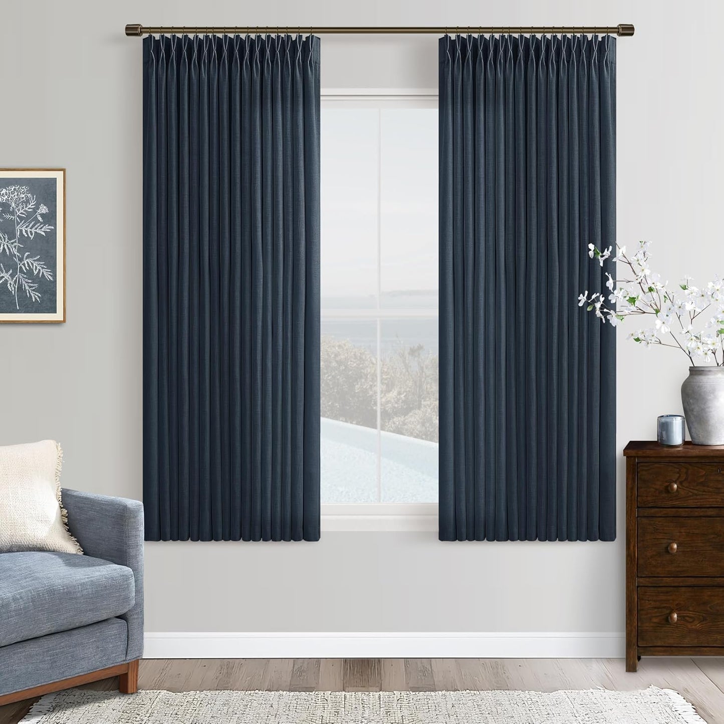 Navy Light Filtering Boys Bedroom Curtains for Small Windows