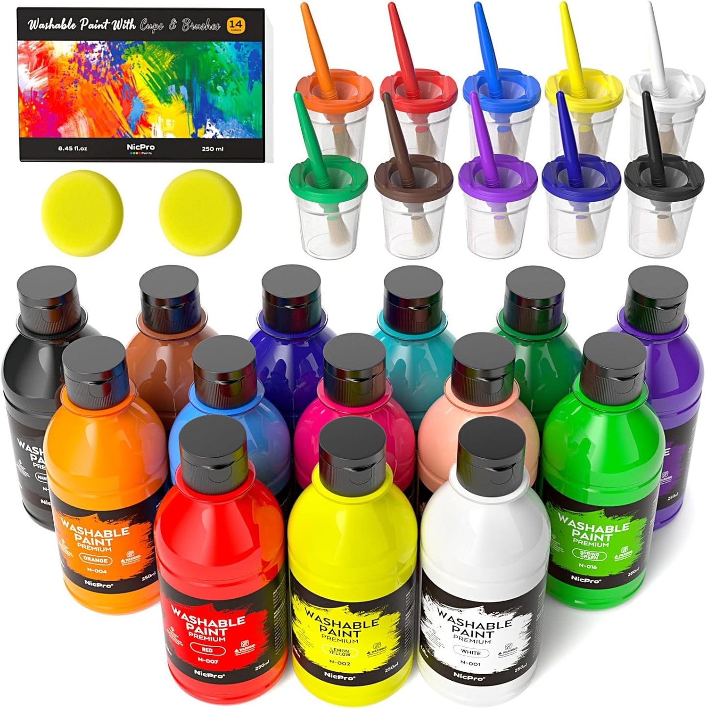 Nicpro 14 Colors Large Washable Paint Set for Kids Creativity