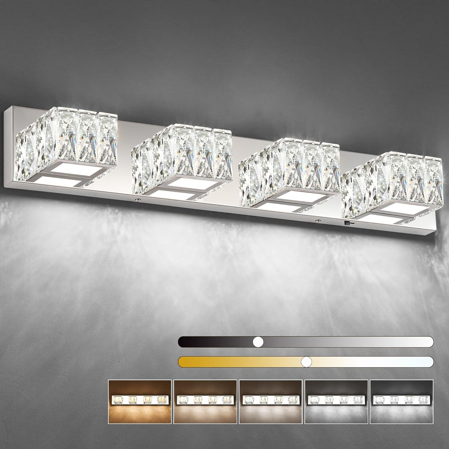 ZUZITO Modern Bathroom Light Fixtures - Crystal 4 Light Vanity