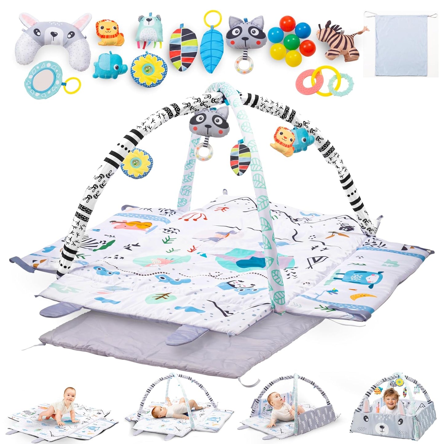 Baby Play Mat Tummy Time with Extra Mat for Floor Activities