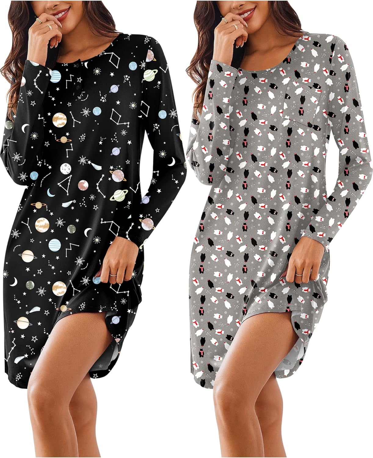 Ekouaer Women's 2 Pack Sleepshirt Dress for Cozy Nights