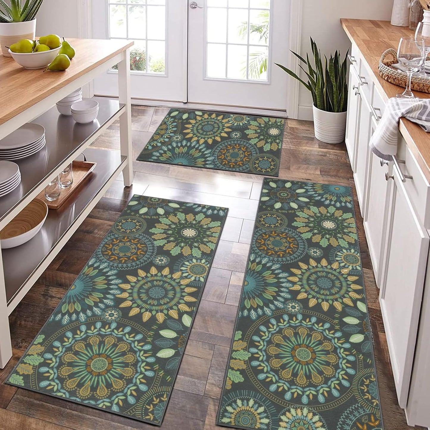 Boho Kitchen Rug Sets 3 Piece Non Slip Washable for Farmhouse