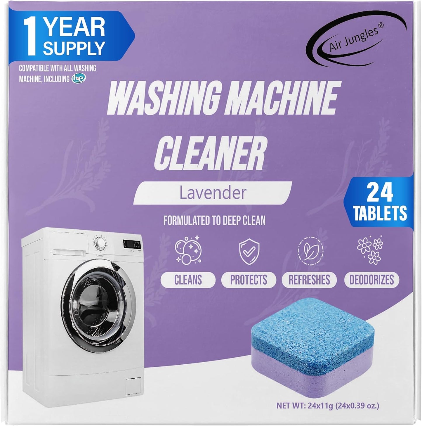 24-Count Lavender Washing Machine Cleaner Tabs, Deep Clean Drum & Tub