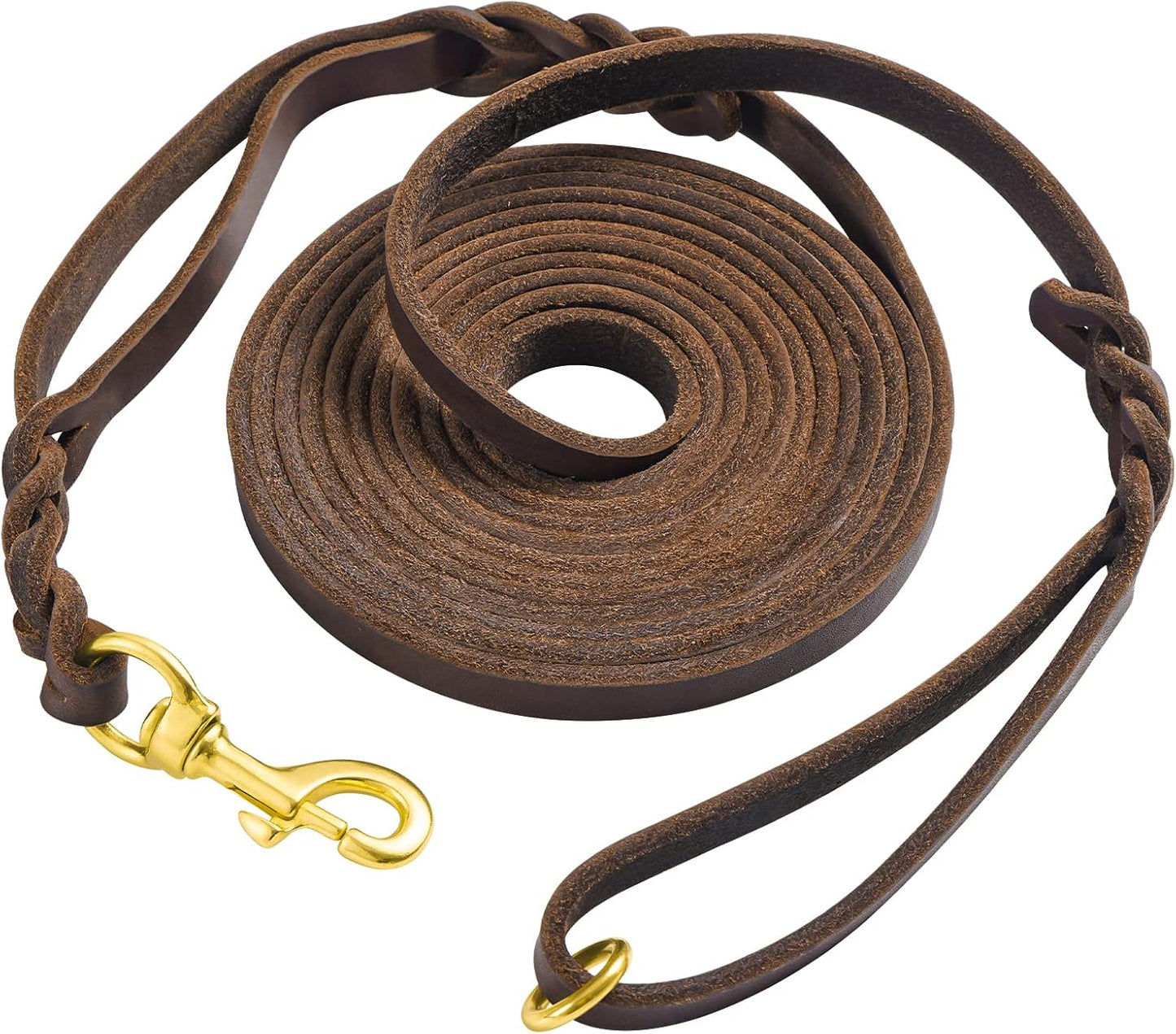 15ft Long Leather Dog Leash by Wellbro for Total Control