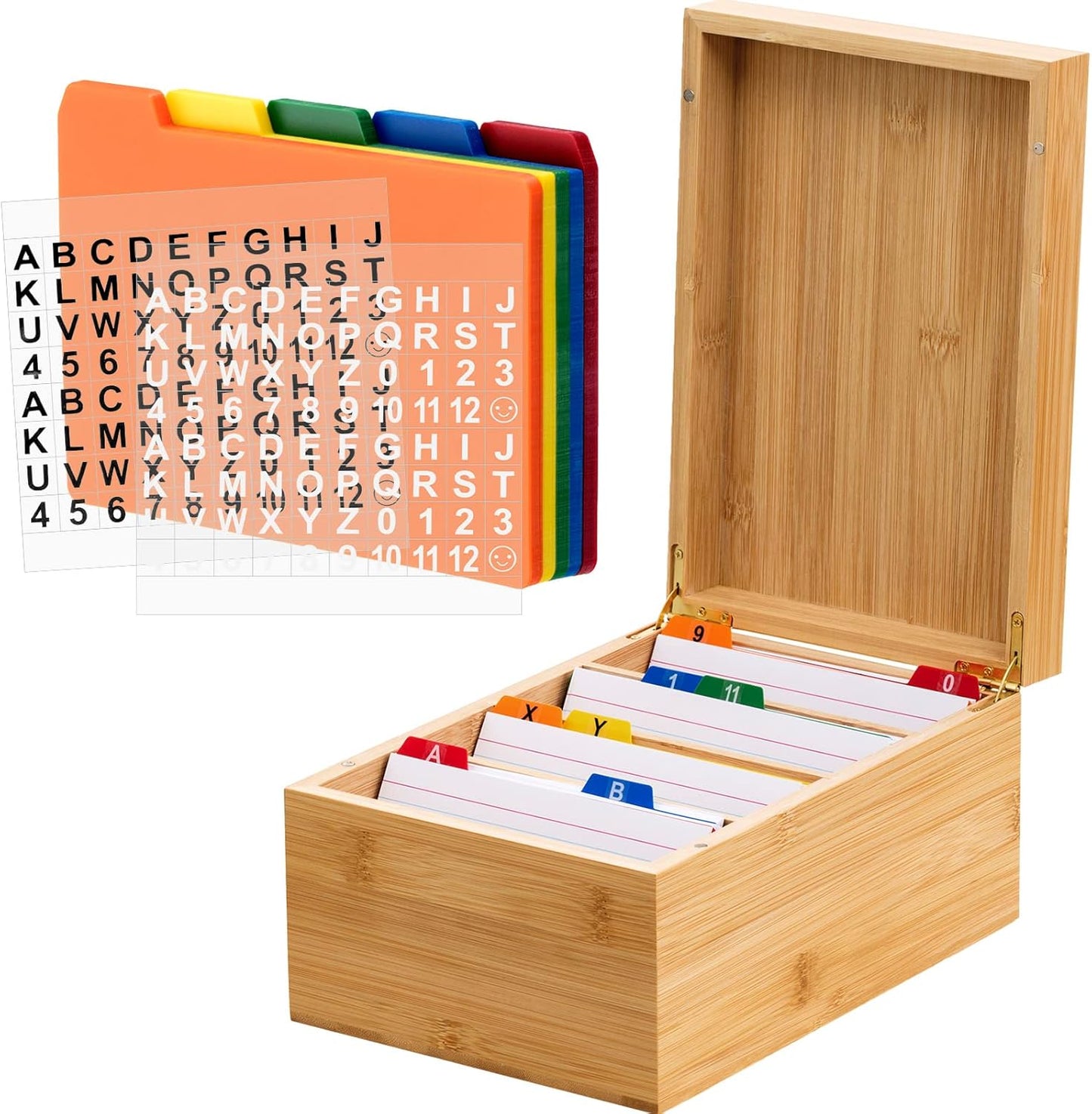 Bamboo Recipe Box Organizer with Index Card Holder Set