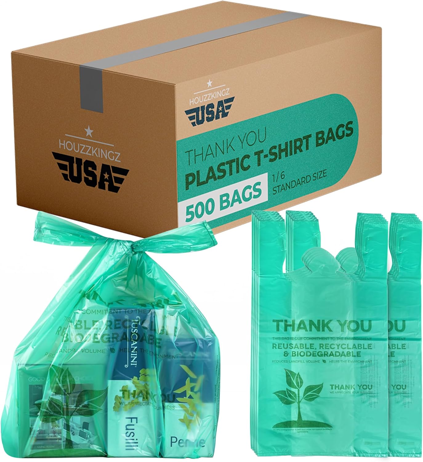 Biodegradable Compostable Thank You Plastic Bags for Groceries