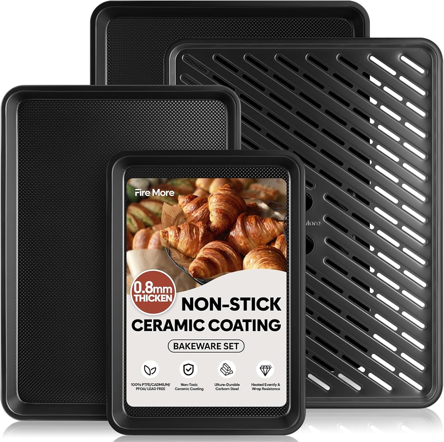 4 Pack Non Stick Baking Sheet Pan Set for Perfect Baking