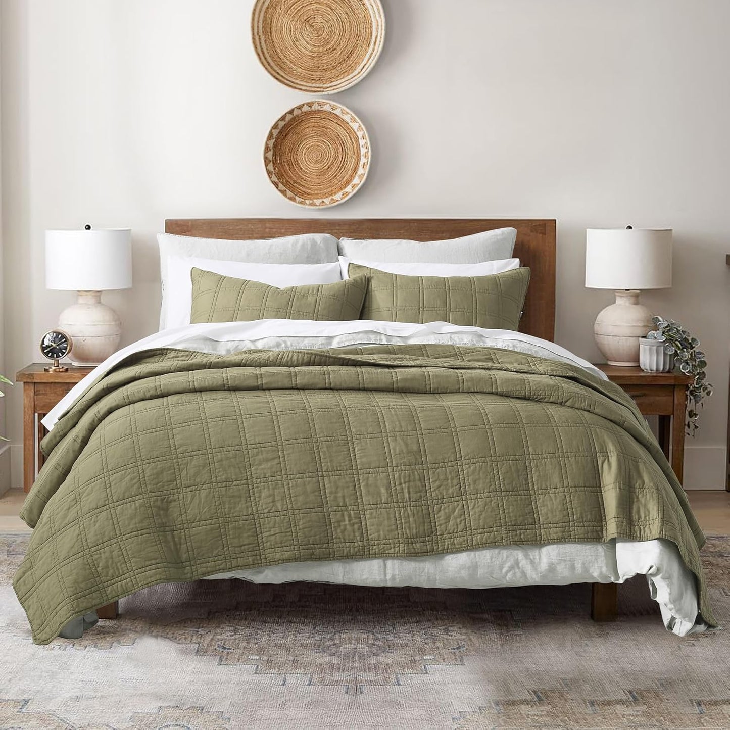 100% Cotton Quilt King Size Olive Green Bedspread Set Review