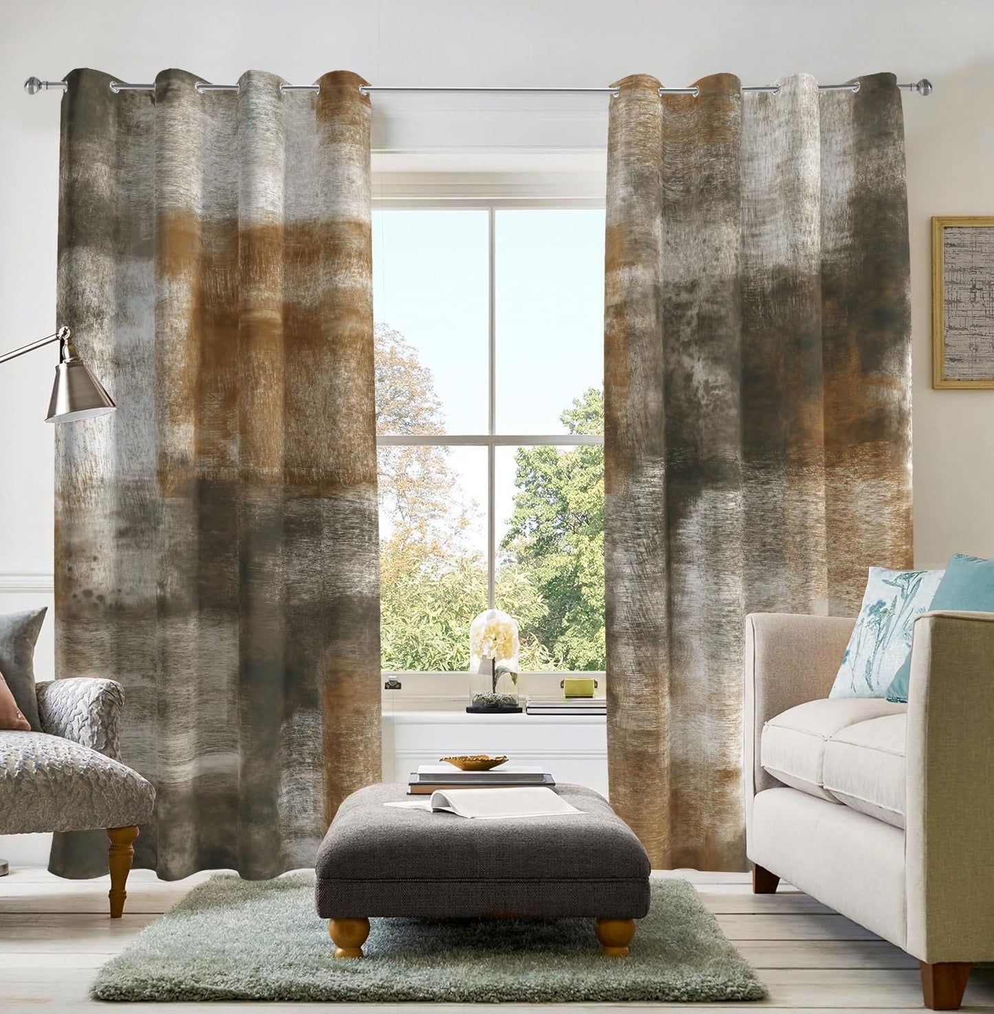 Abstract Rust Curtains for Modern Living Room and Bedroom Decor