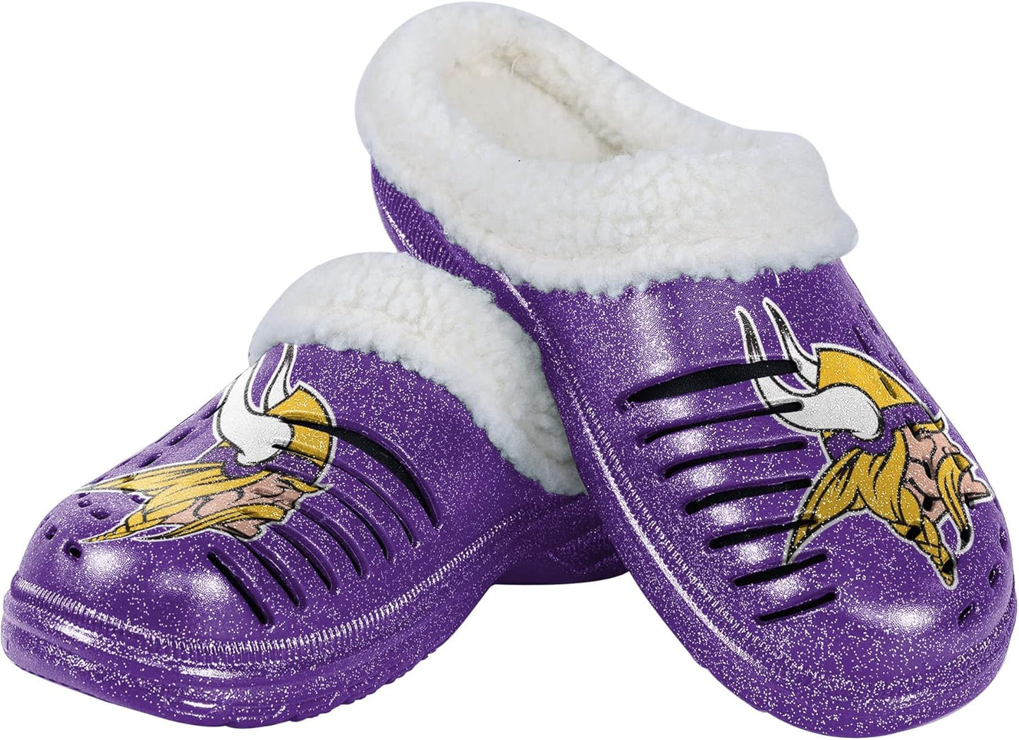 FOCO Women's NFL Team Logo Sherpa Lined Glitter Shoes Slippers