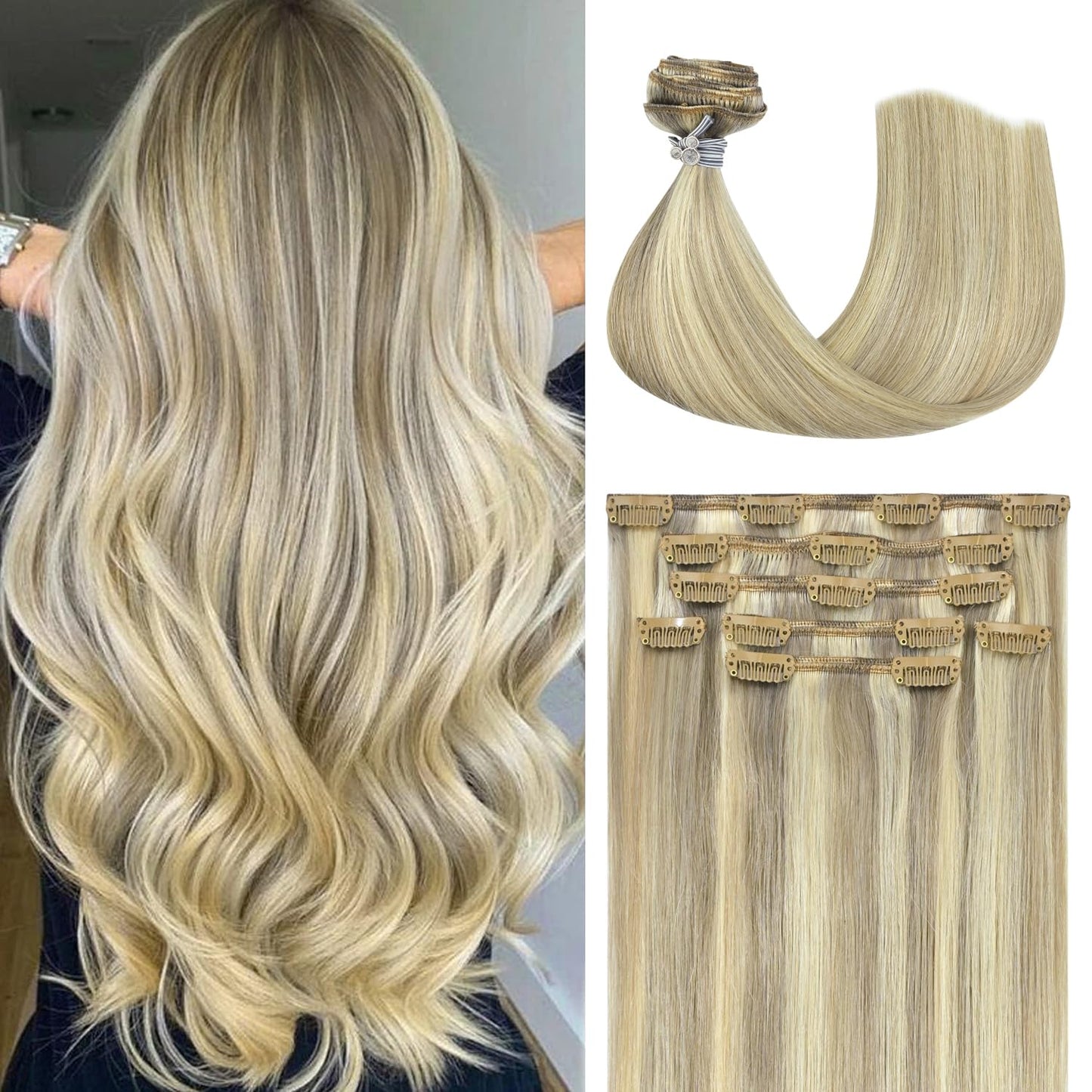Honsoo Clip In Real Human Hair Extensions 22 Inch for Volume