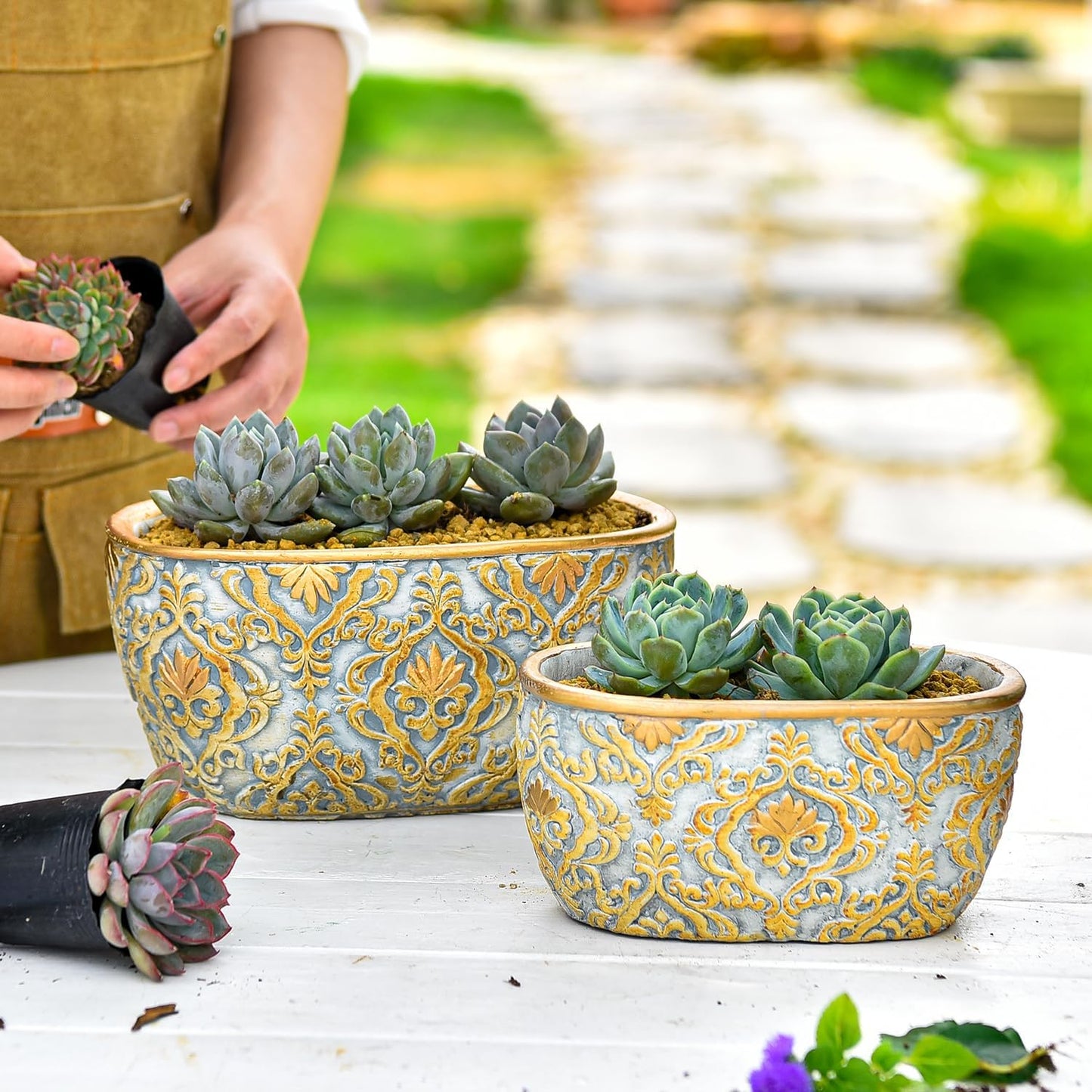 Sungmor Cement Planter Set of 2 for Succulents and Cacti