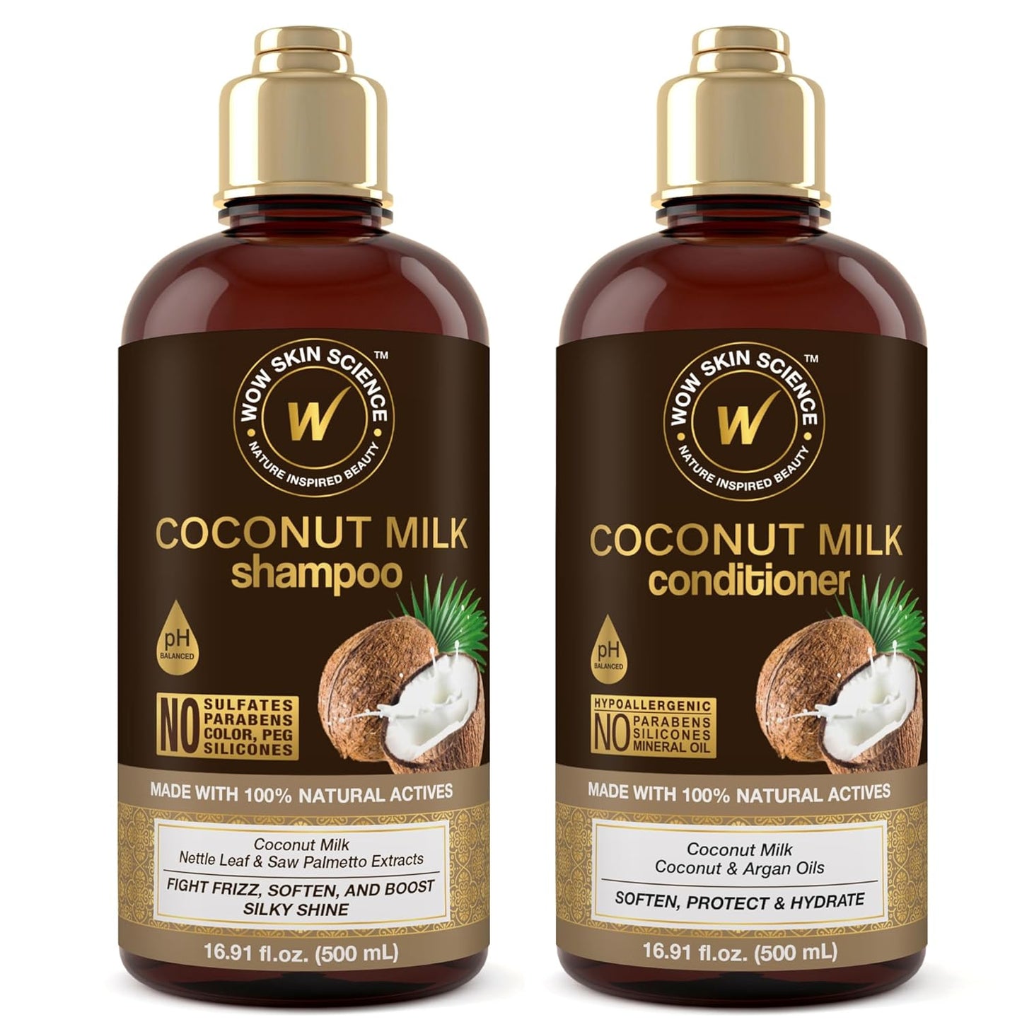WOW Coconut Milk Shampoo & Conditioner Set - Curly Hair Care - 33.8 Fl Oz