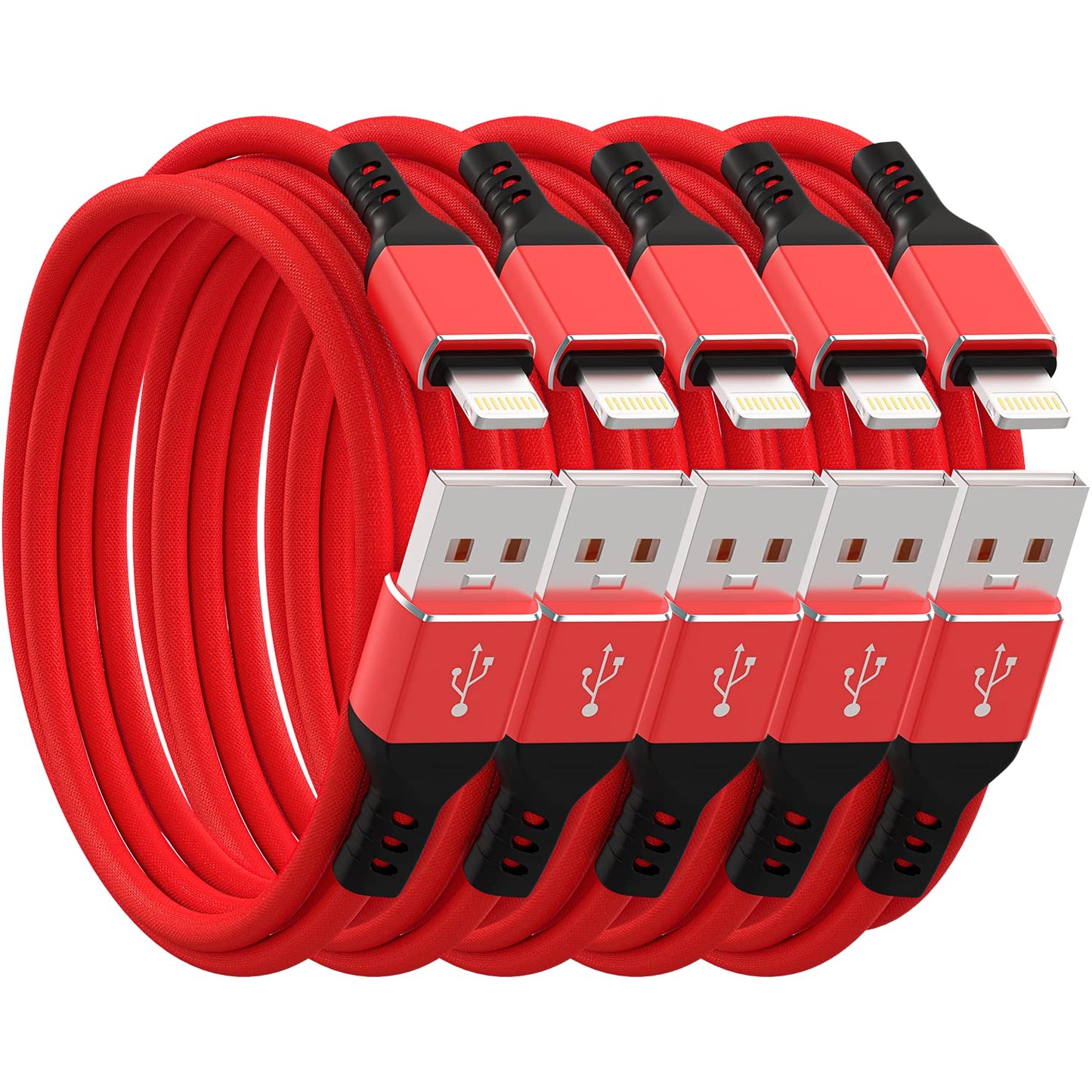 Ironten iPhone Charger Cable 50 Pack 6 FT Red Fast Charging