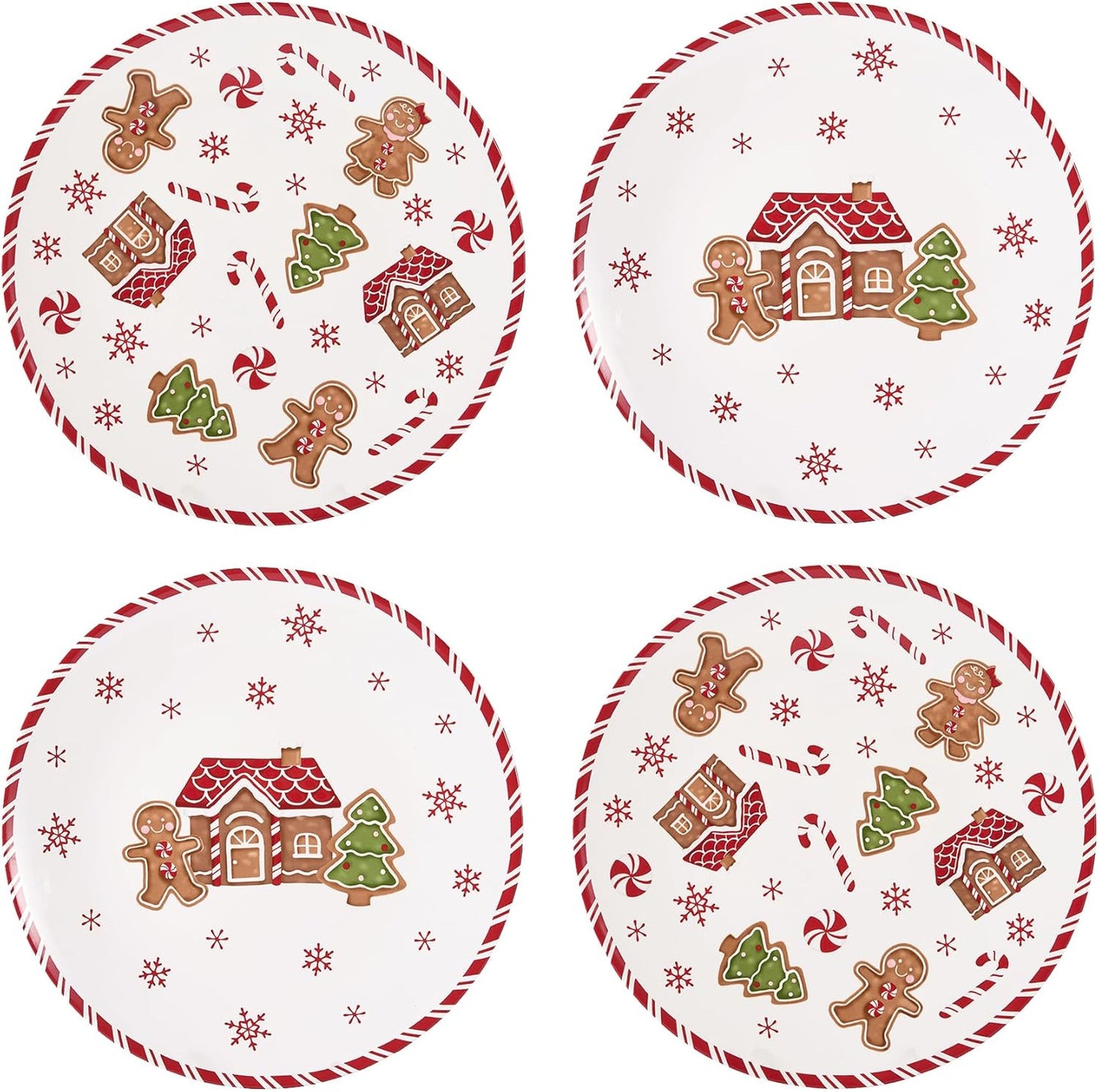 Bico Traditional Gingerbread Man Dinner Plates Set of 4, 11 in
