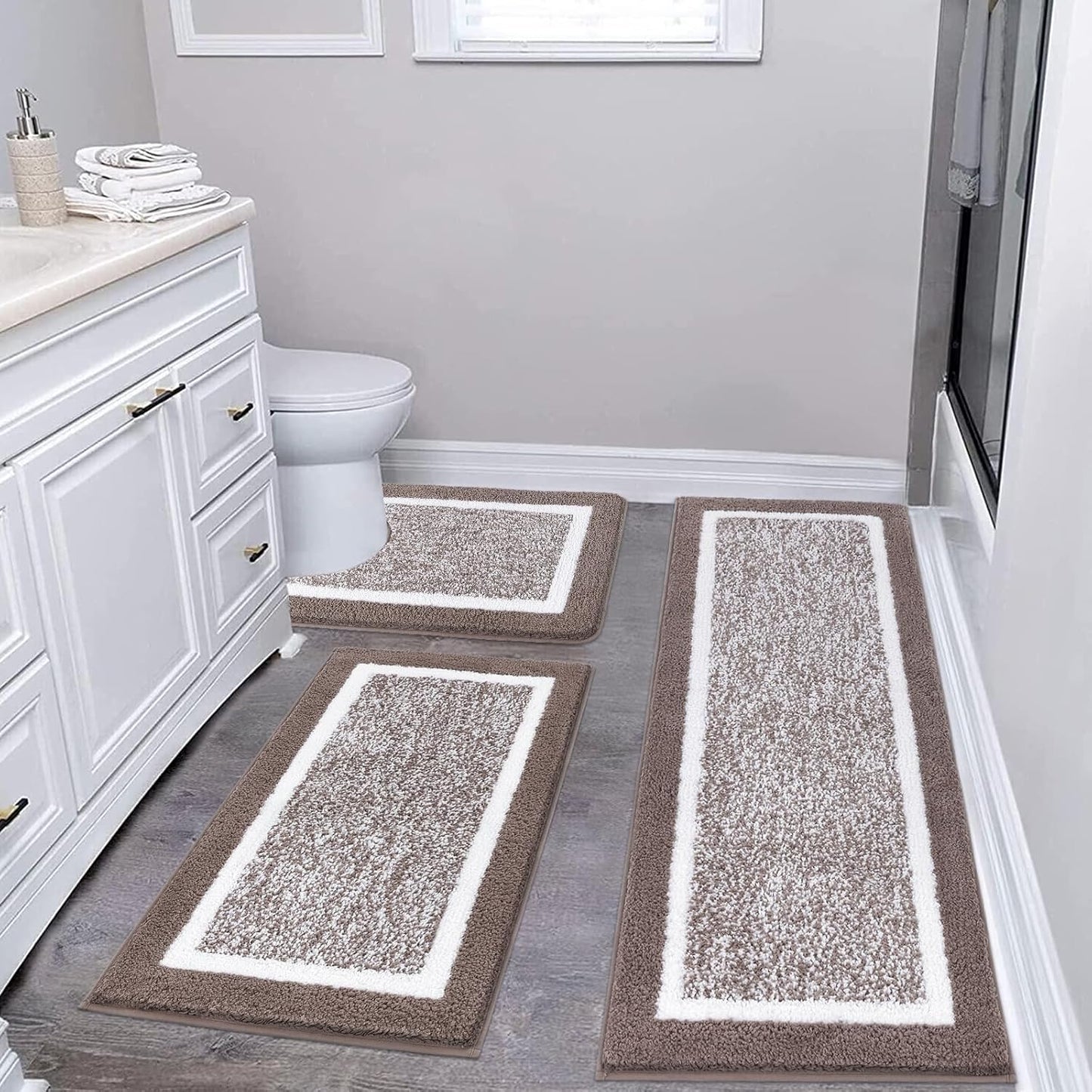 Pauwer Bathroom Rug Mat Set 3 Piece Ultra Soft Non-Slip Carpet