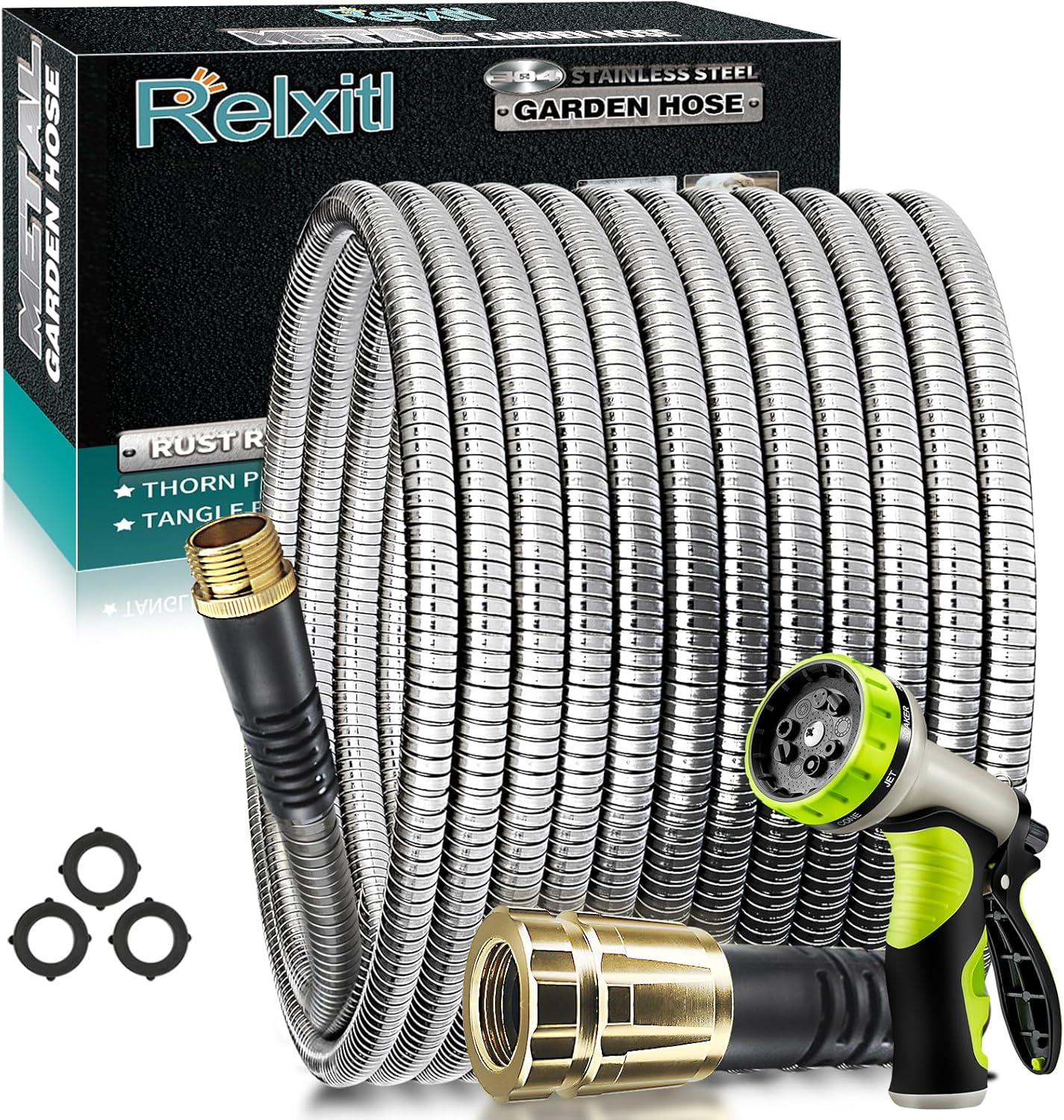 Relxitl 50 FT Stainless Steel Garden Hose - Durable and Flexible