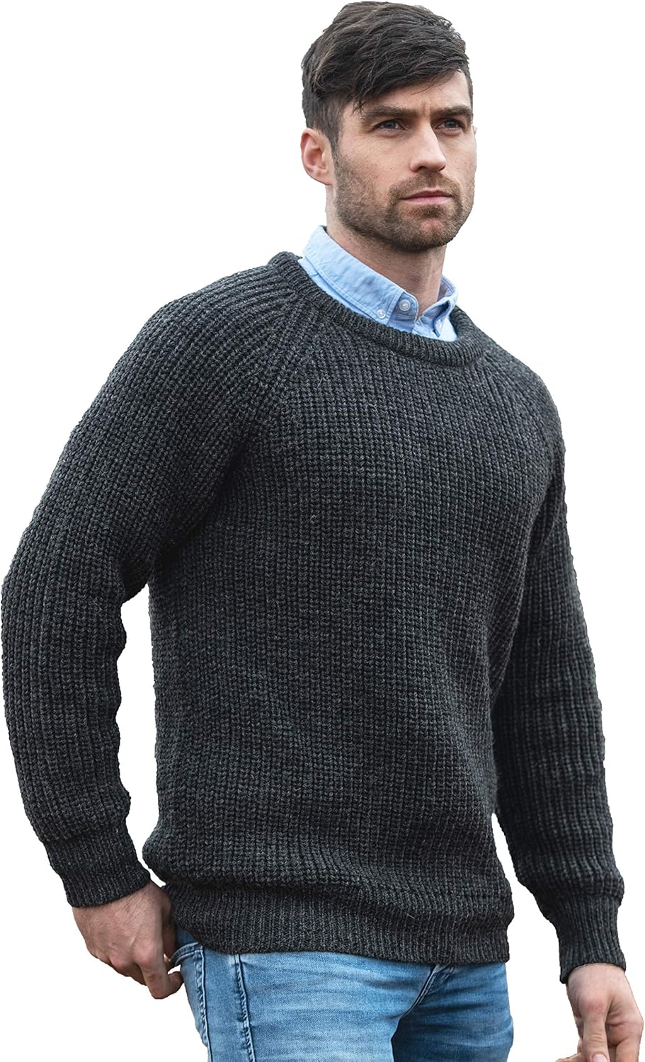 Men's Fisherman Irish Rib Crew Neck Wool Sweater - Warm & Stylish