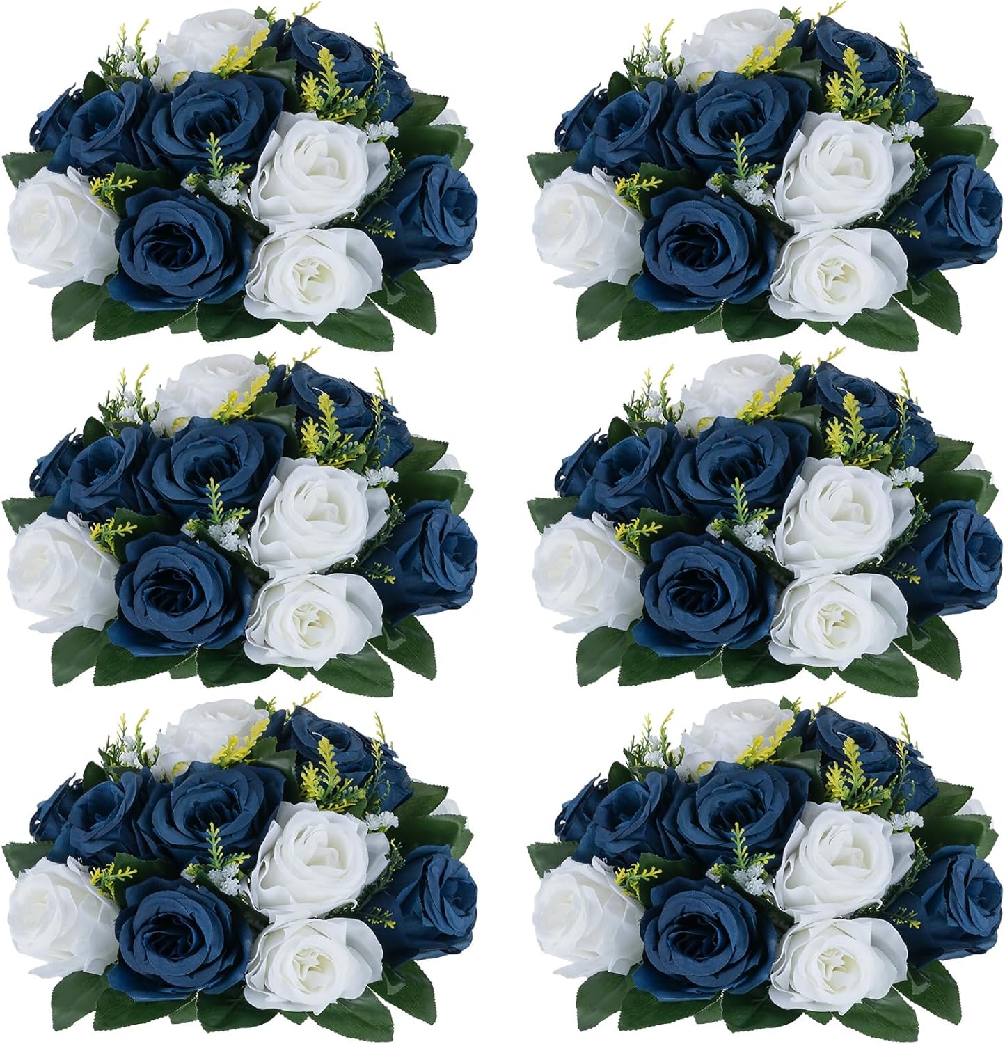 NUPTIO Artificial Flower Centrepieces - 6 Pcs Navy Blue & White
