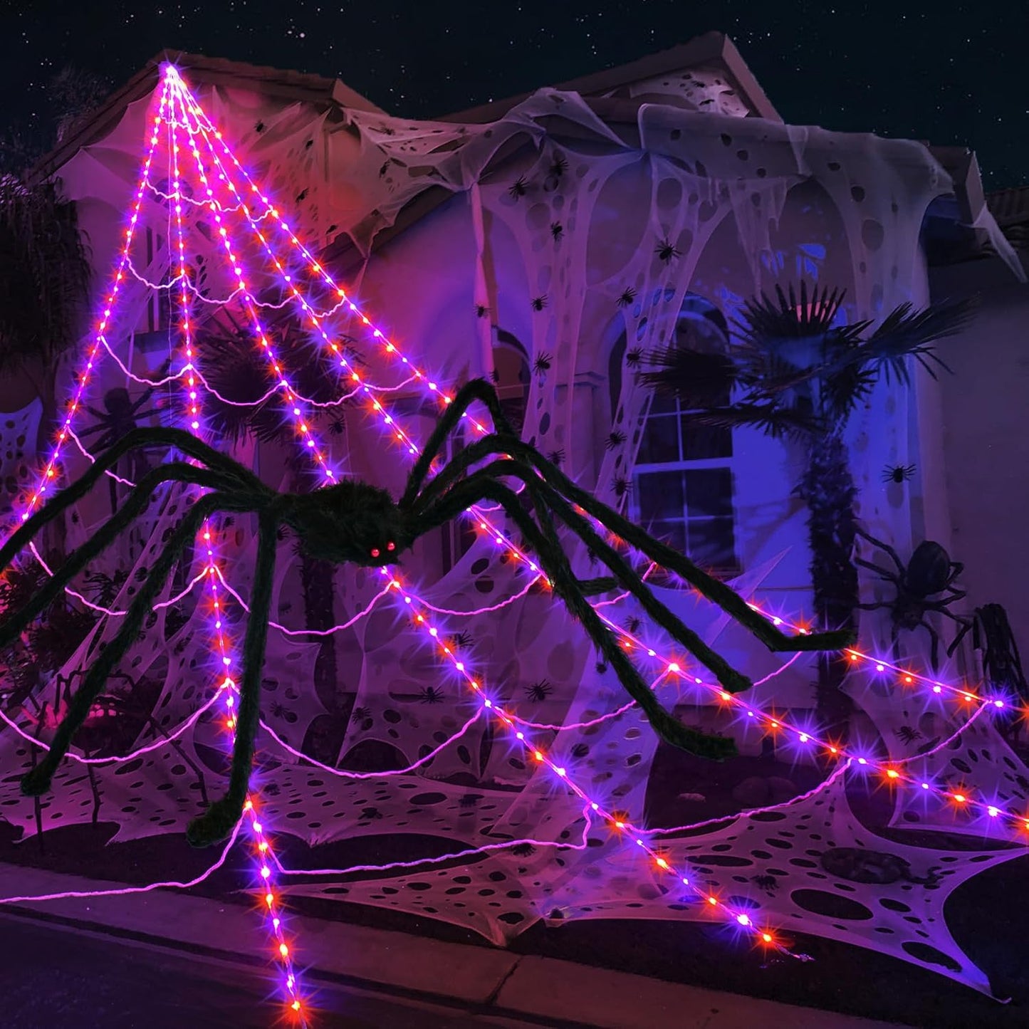 290 LED Halloween Spider Web Lights with Large Spider Decoration