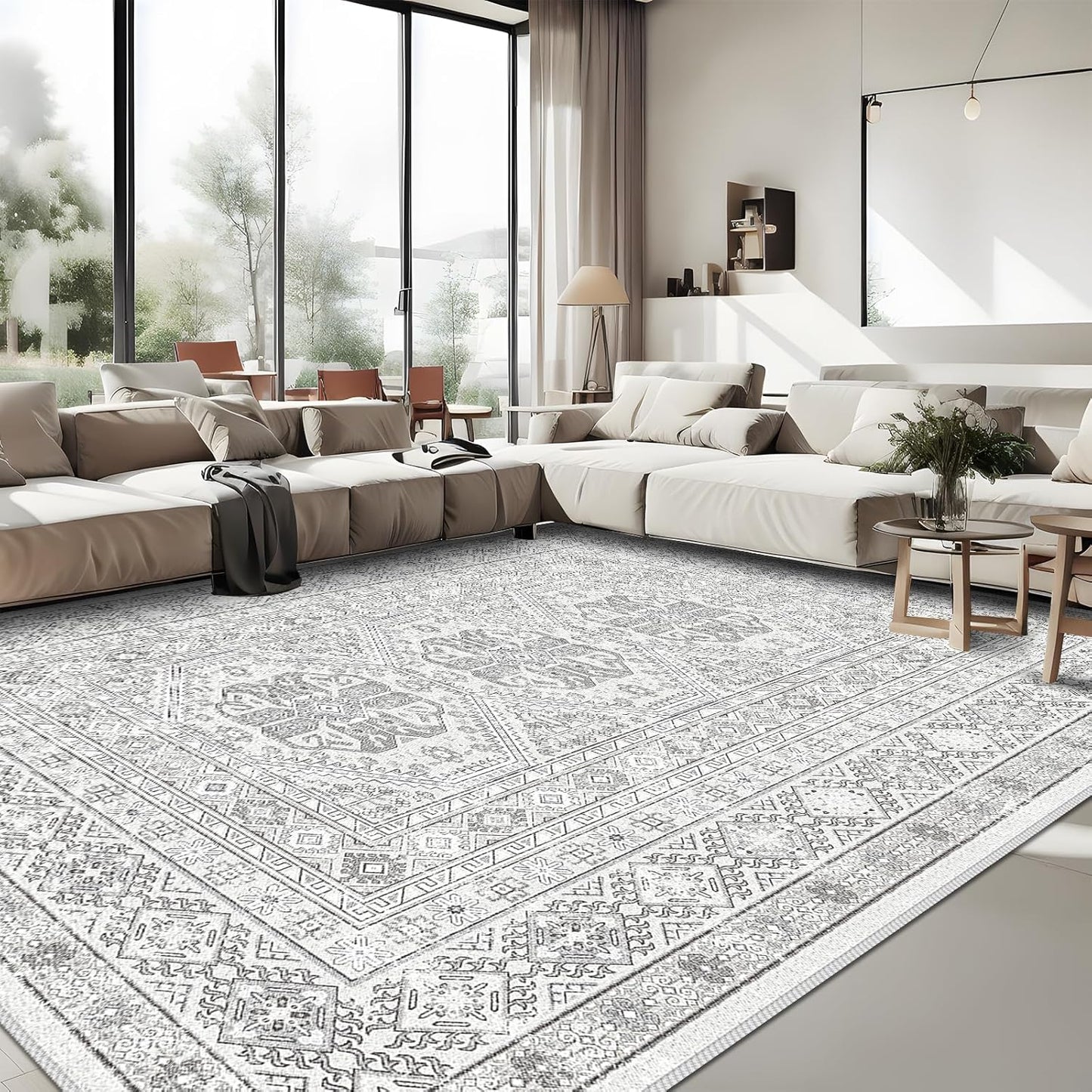 Washable Living Room Area Rug: 9x12 Large Soft Vintage Rug