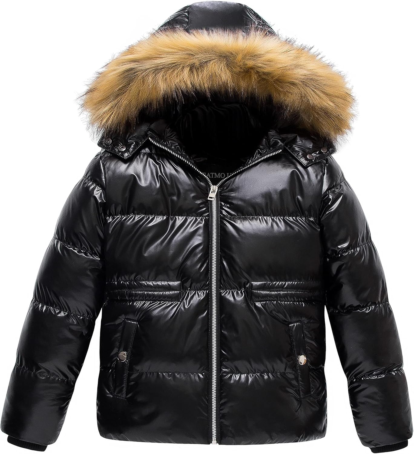 CREATMO US Girl's Metallic Shiny Jacket with Detachable Fur Collar