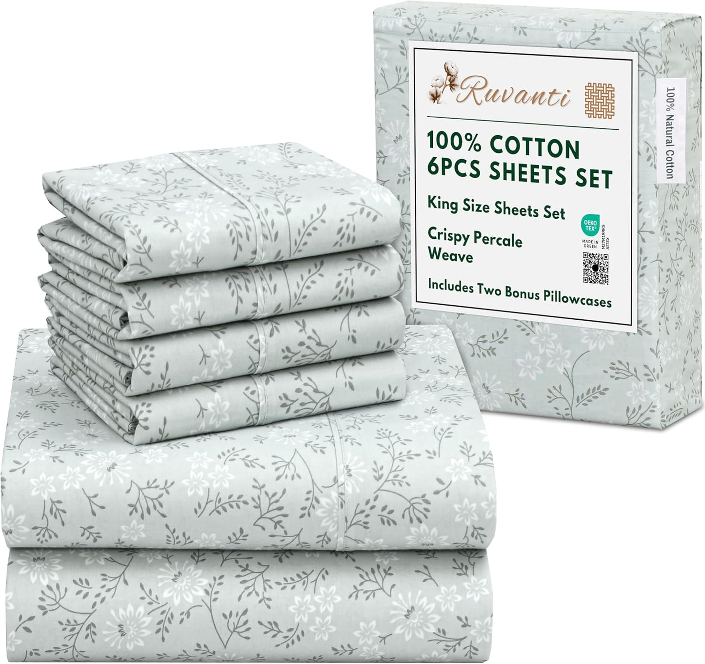 RUVANTI 6 Pcs Cotton Sheets Set - Soft, Lightweight & Breathable