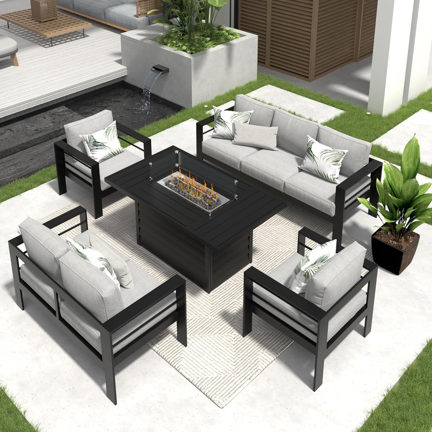 Solaste Aluminum Patio Furniture Set with Fire Pit Table