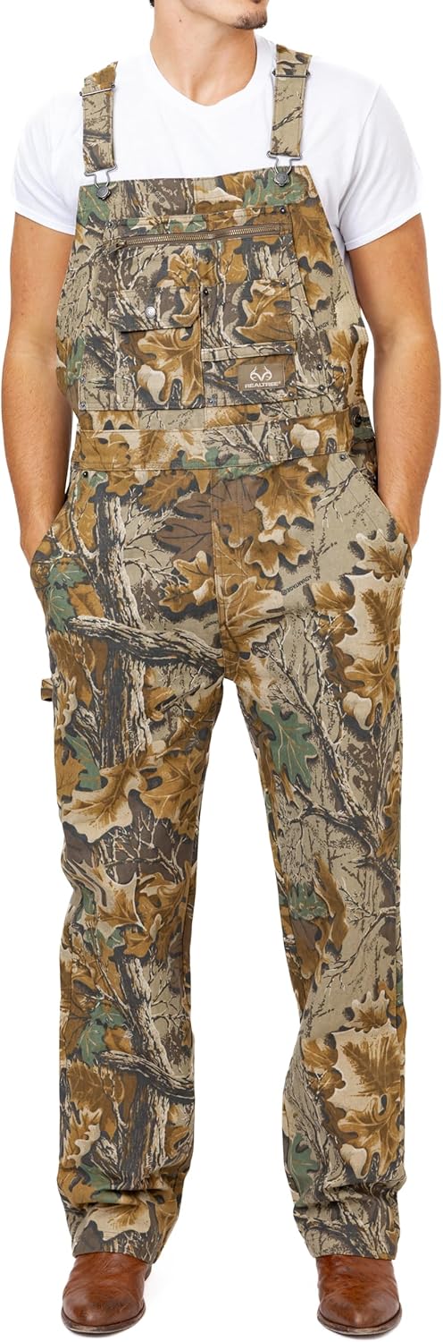 Realtree Men's Camo Hunting Cotton Bib Overalls for Outdoors
