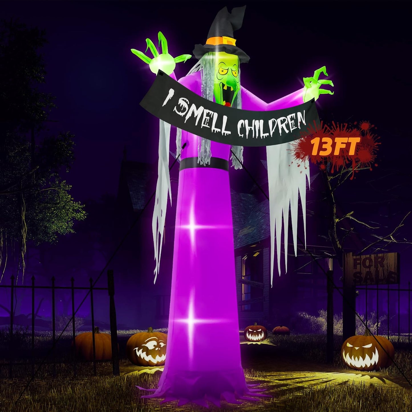 13FT Halloween Outdoor Inflatables Scary Blow Up Witch Decor