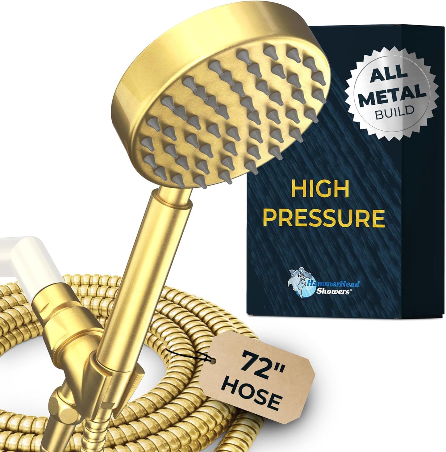 HammerHead Showers Solid Metal Handheld Shower Head - Brushed Gold